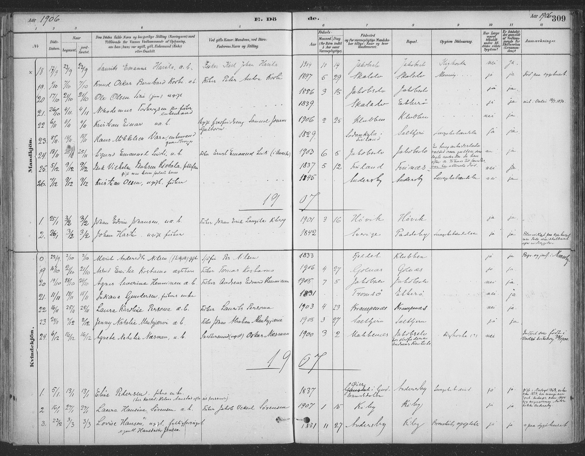 Vadsø sokneprestkontor, SATØ/S-1325/H/Ha/L0009kirke: Parish register (official) no. 9, 1881-1917, p. 309