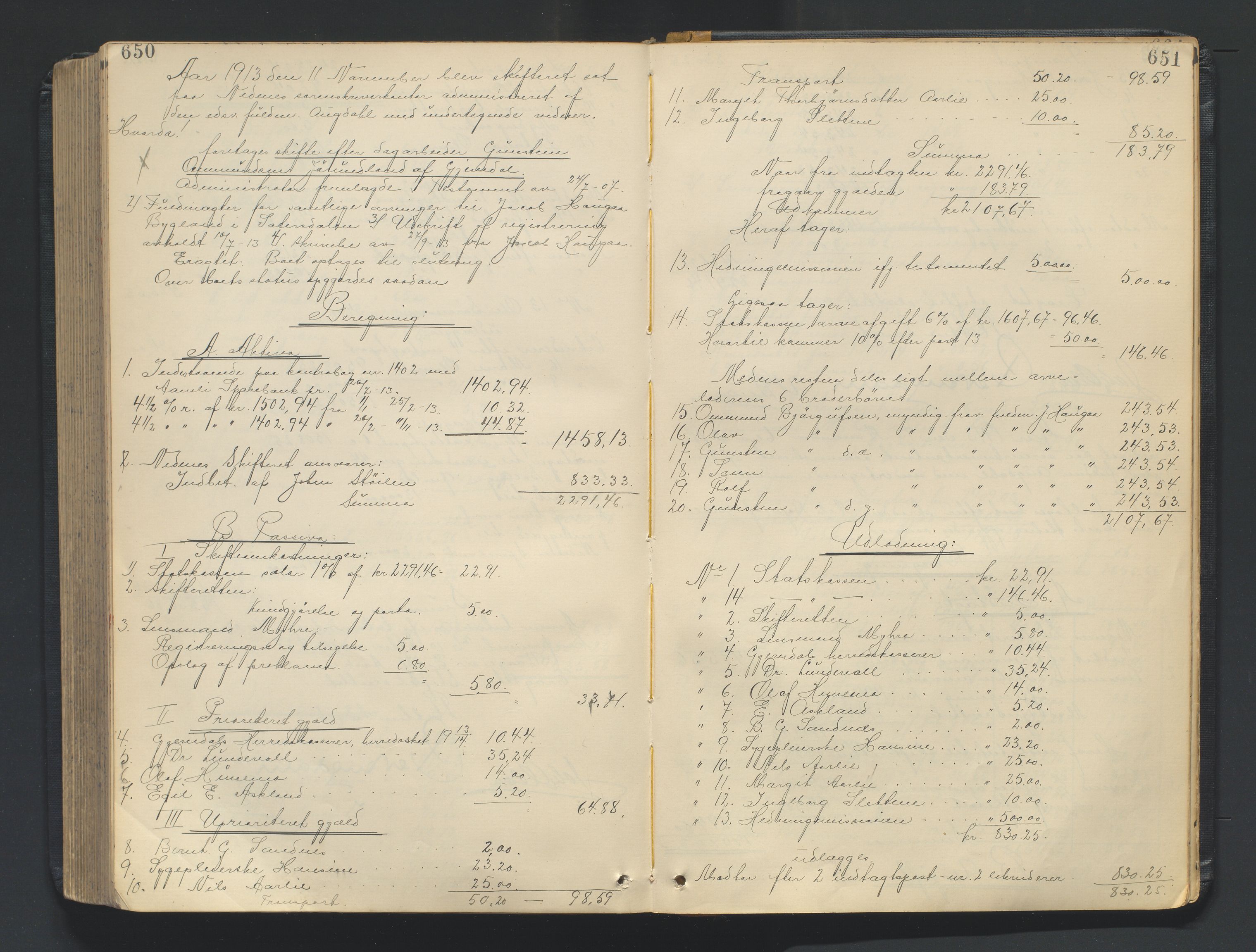 Nedenes sorenskriveri, AV/SAK-1221-0006/H/Hc/L0020: Skifteutlodningsprotokoll nr 6 med register, 1904-1913, p. 650-651