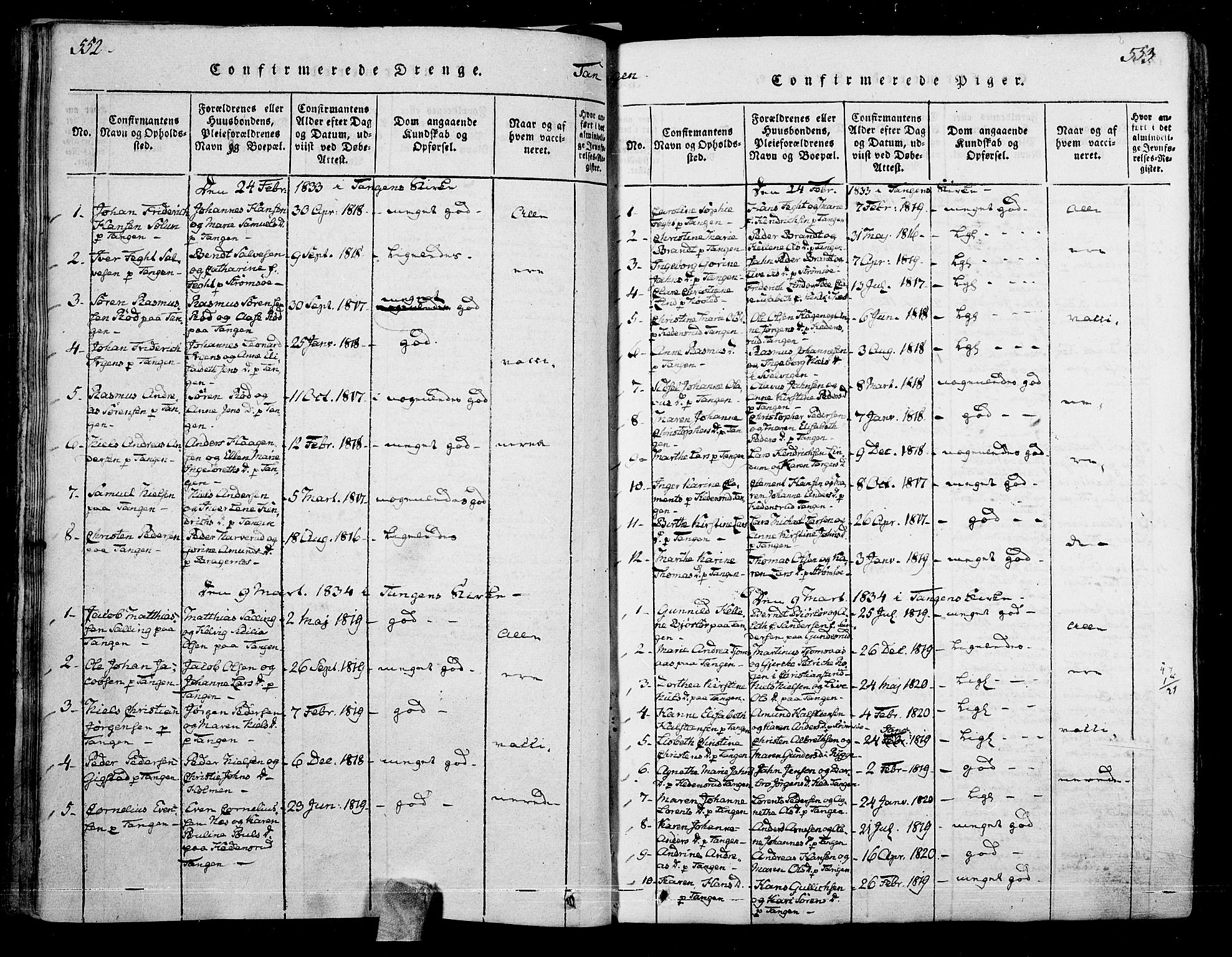 Skoger kirkebøker, AV/SAKO-A-59/F/Fa/L0002: Parish register (official) no. I 2 /2, 1814-1842, p. 552-553