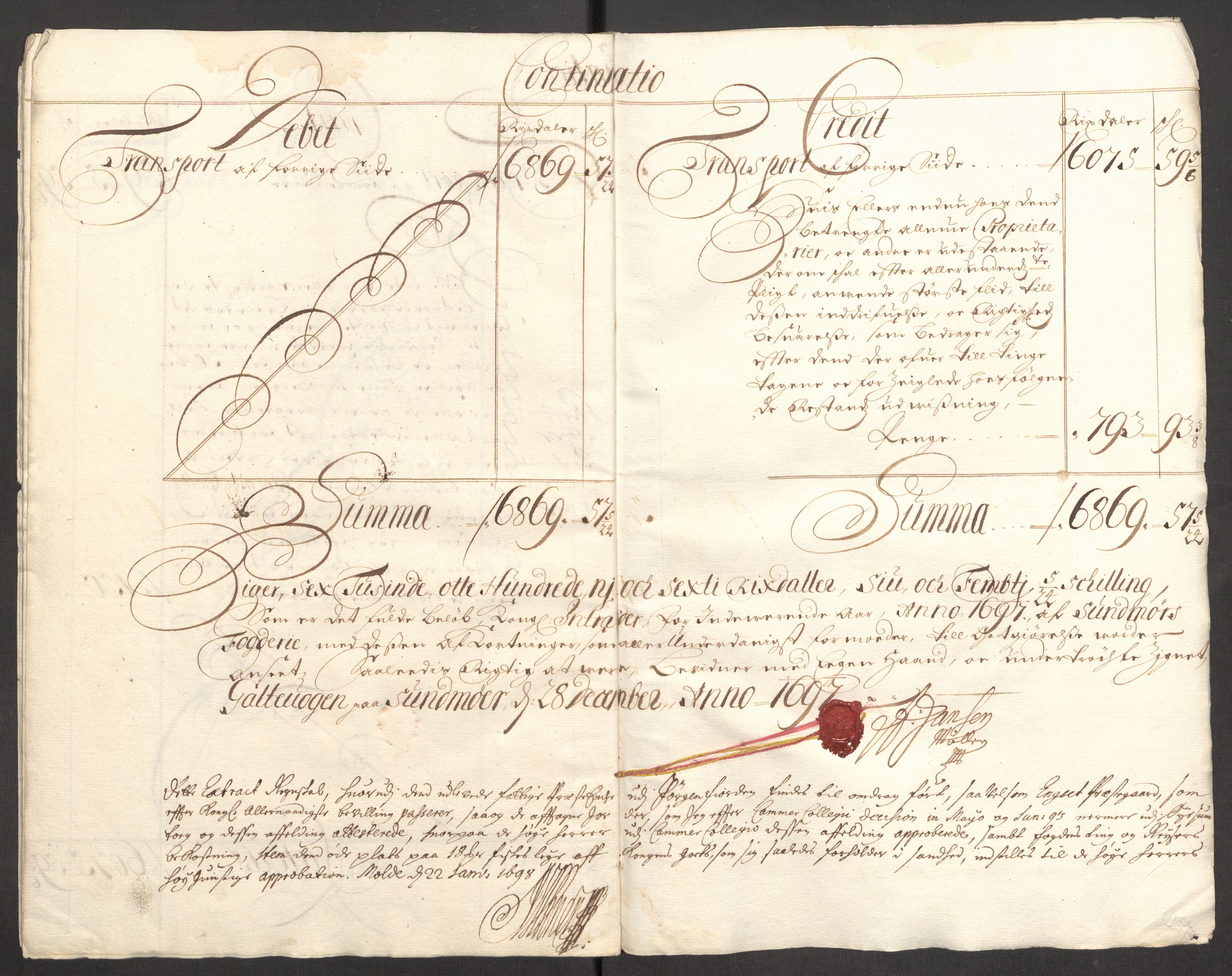 Rentekammeret inntil 1814, Reviderte regnskaper, Fogderegnskap, AV/RA-EA-4092/R54/L3556: Fogderegnskap Sunnmøre, 1696-1698, p. 166