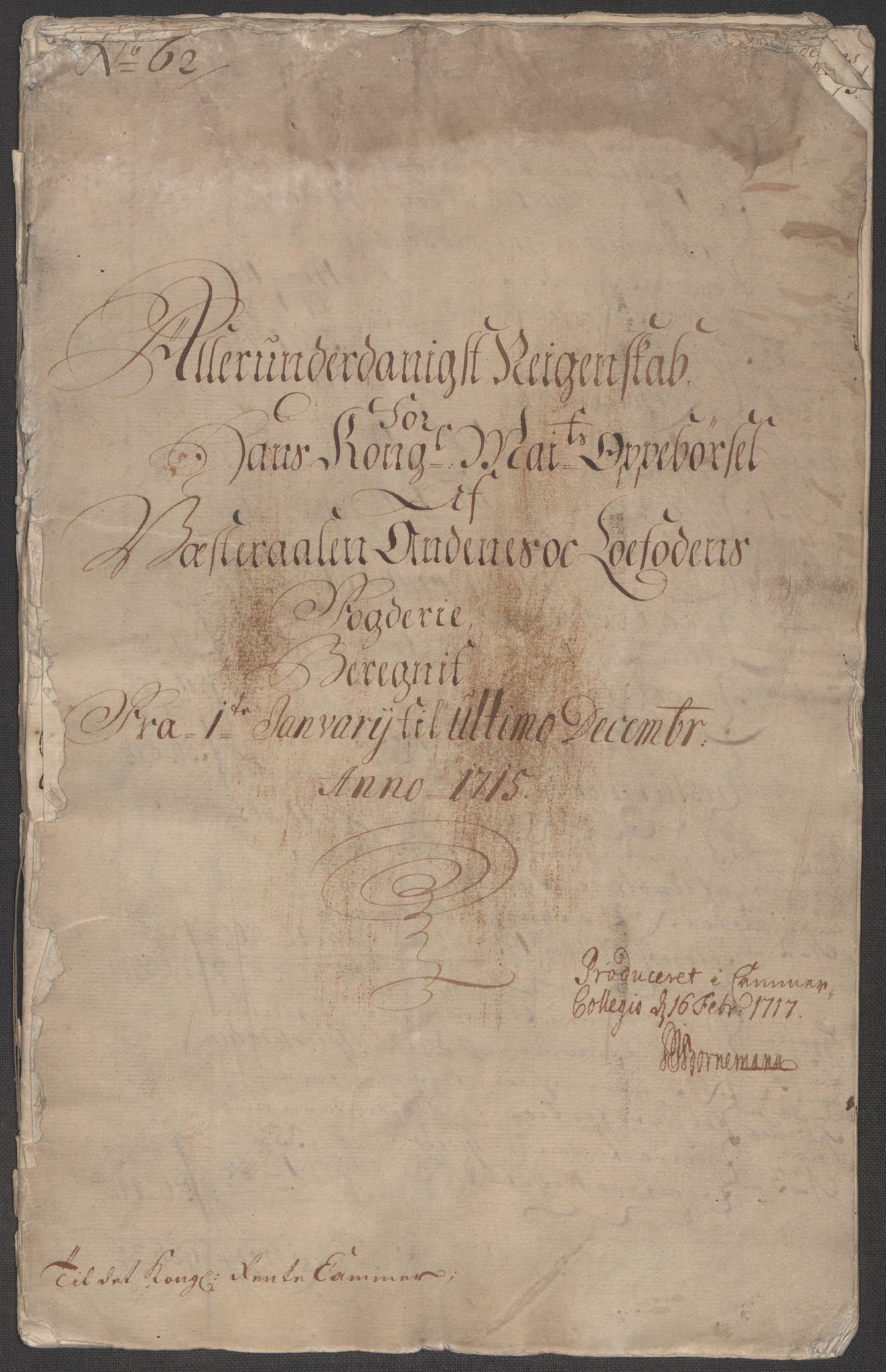 Rentekammeret inntil 1814, Reviderte regnskaper, Fogderegnskap, AV/RA-EA-4092/R67/L4681: Fogderegnskap Vesterålen, Andenes og Lofoten, 1715, p. 5
