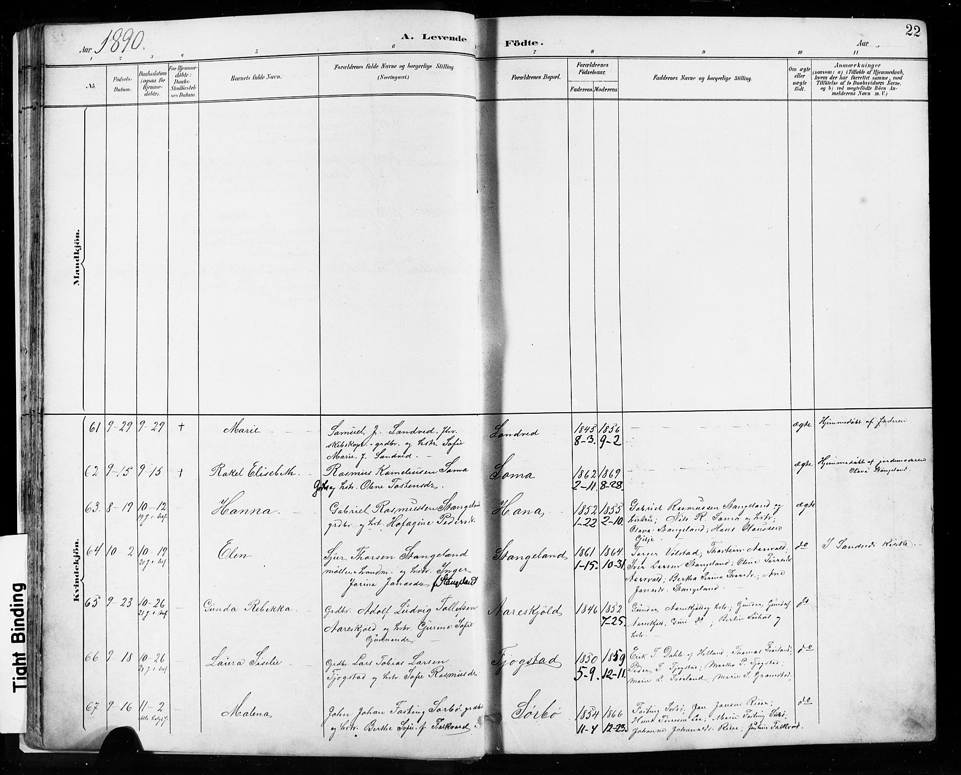 Høyland sokneprestkontor, AV/SAST-A-101799/001/30BA/L0013: Parish register (official) no. A 13.1, 1889-1898, p. 22