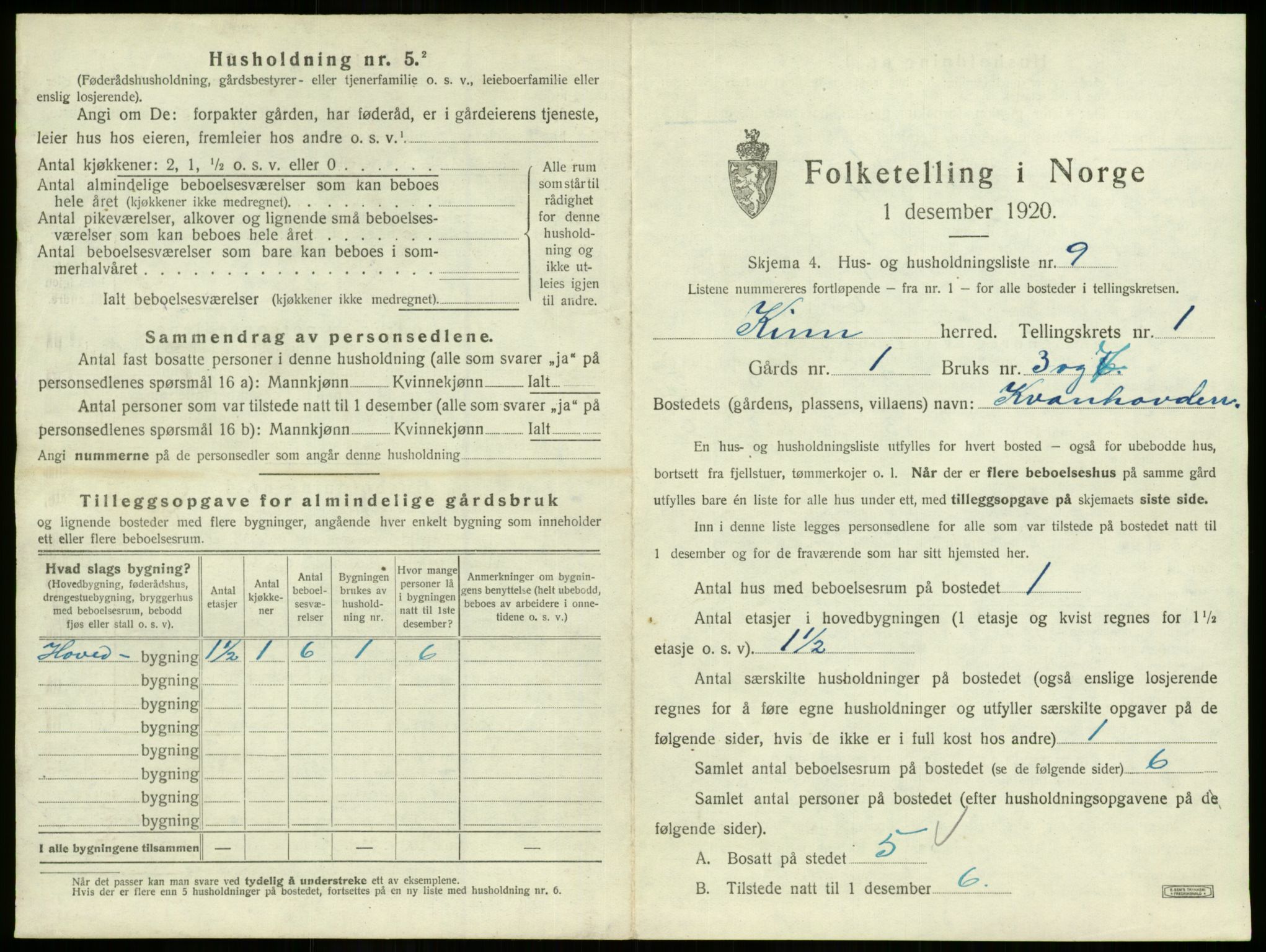 SAB, 1920 census for Kinn, 1920, p. 130