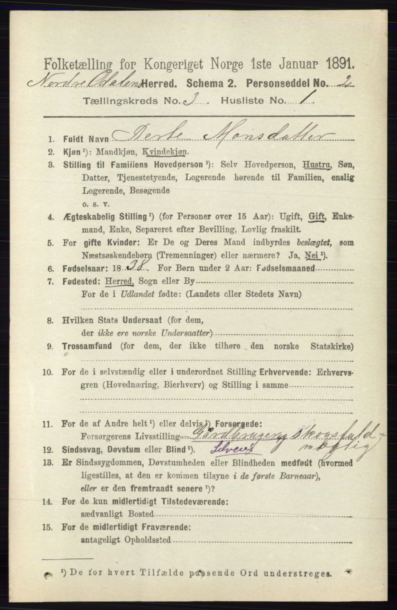 RA, 1891 census for 0418 Nord-Odal, 1891, p. 820