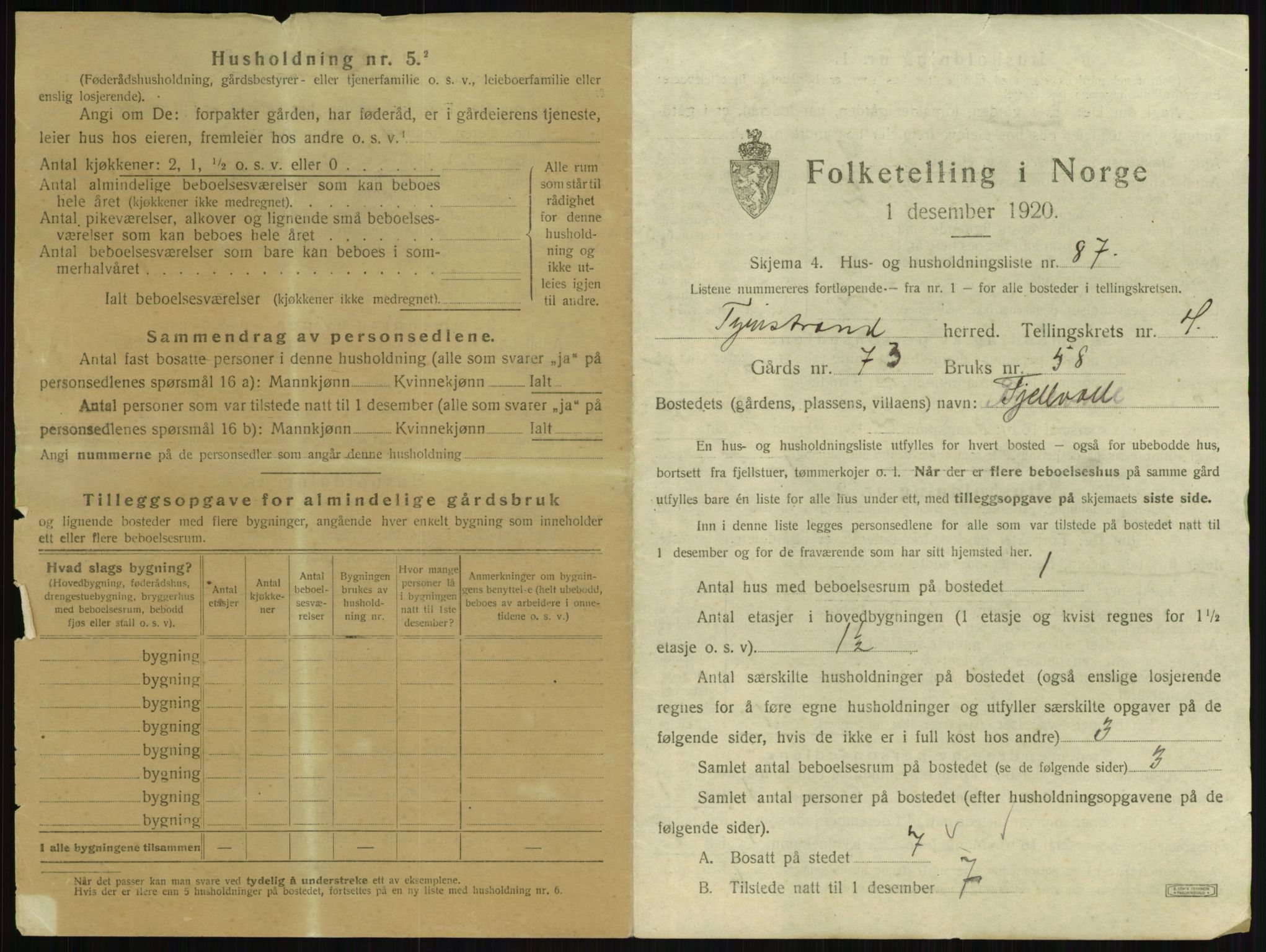 SAKO, 1920 census for Tyristrand, 1920, p. 600