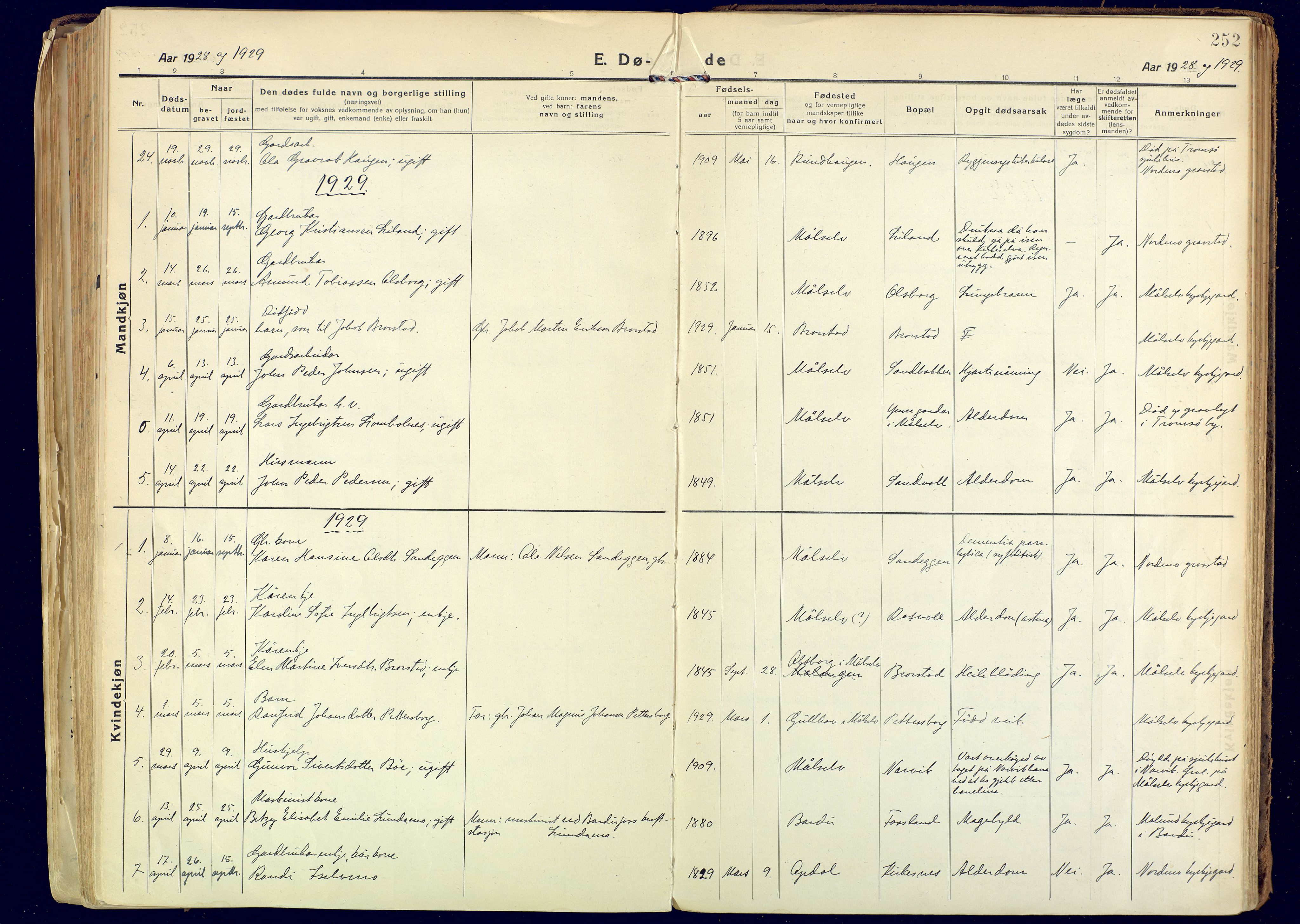Målselv sokneprestembete, SATØ/S-1311/G/Ga/Gaa/L0014kirke: Parish register (official) no. 14, 1919-1932, p. 252