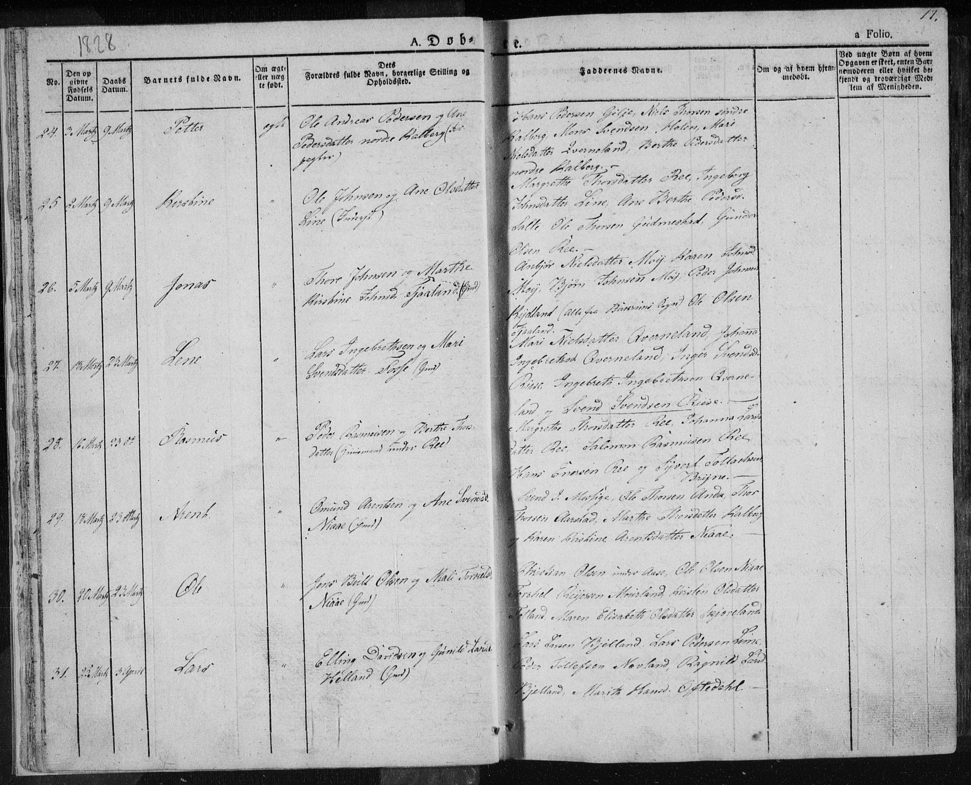 Lye sokneprestkontor, AV/SAST-A-101794/001/30BA/L0004: Parish register (official) no. A 4, 1826-1841, p. 17