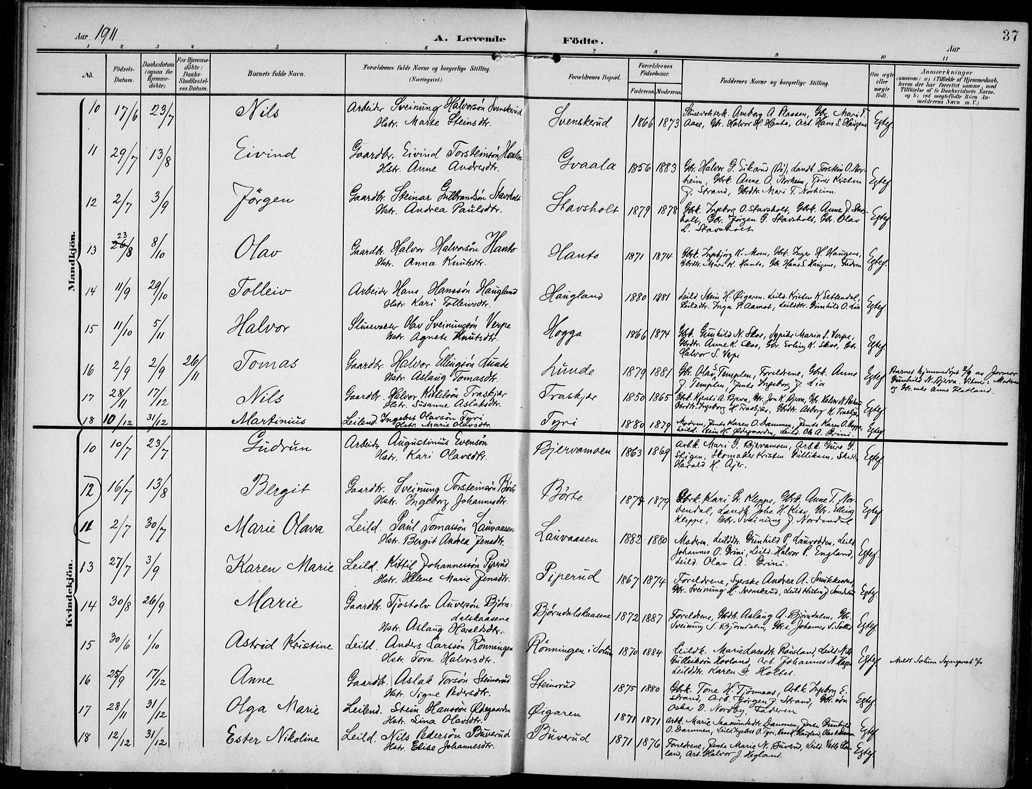 Lunde kirkebøker, AV/SAKO-A-282/F/Fa/L0004: Parish register (official) no. I 4, 1902-1913, p. 37