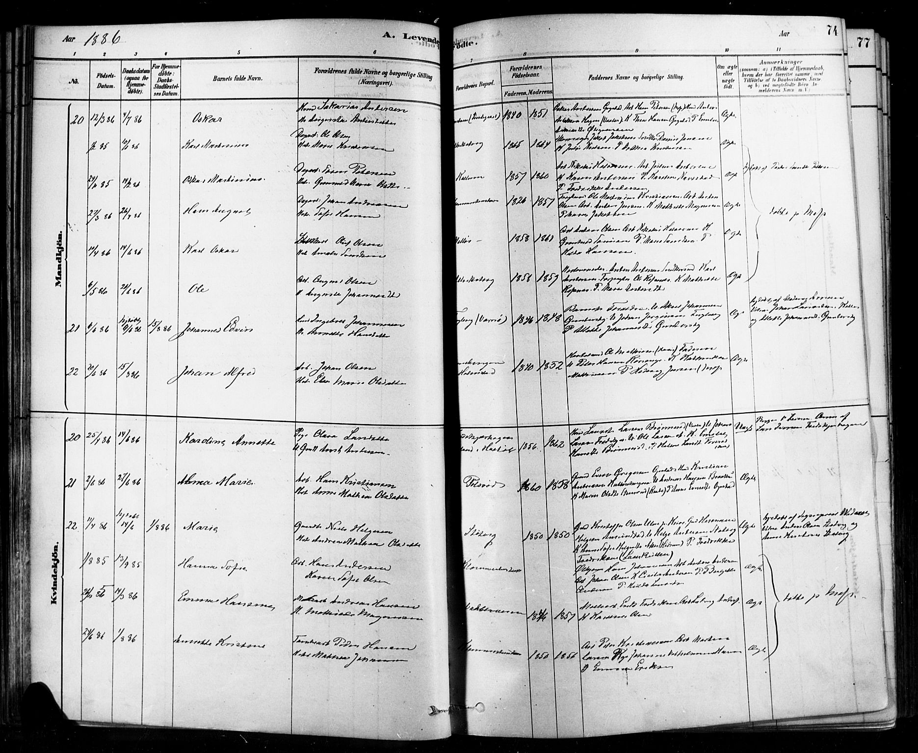 Rygge prestekontor Kirkebøker, SAO/A-10084b/F/Fa/L0007: Parish register (official) no. 7, 1878-1904, p. 74