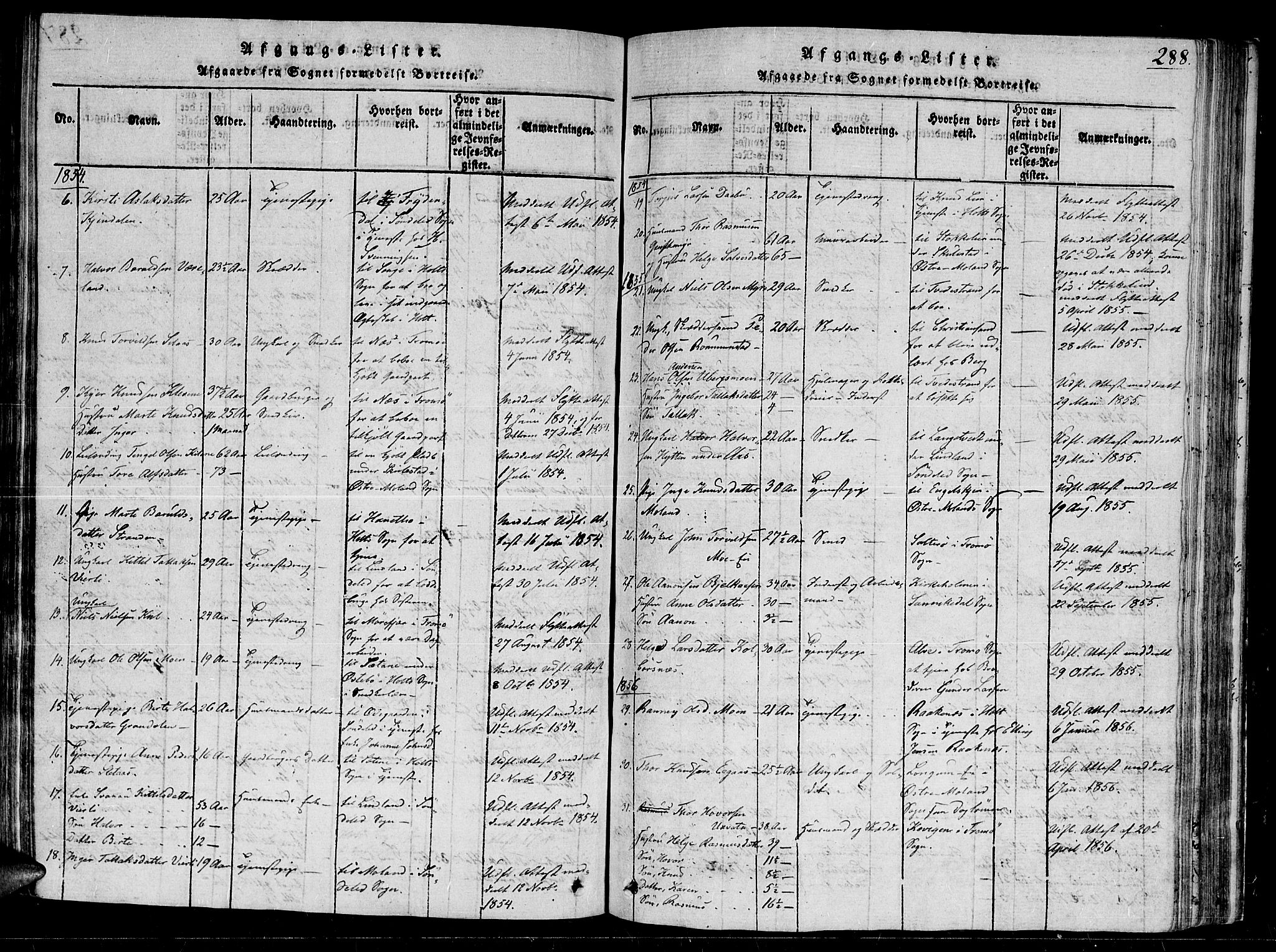 Gjerstad sokneprestkontor, AV/SAK-1111-0014/F/Fb/Fbb/L0001: Parish register (copy) no. B 1, 1813-1863, p. 288