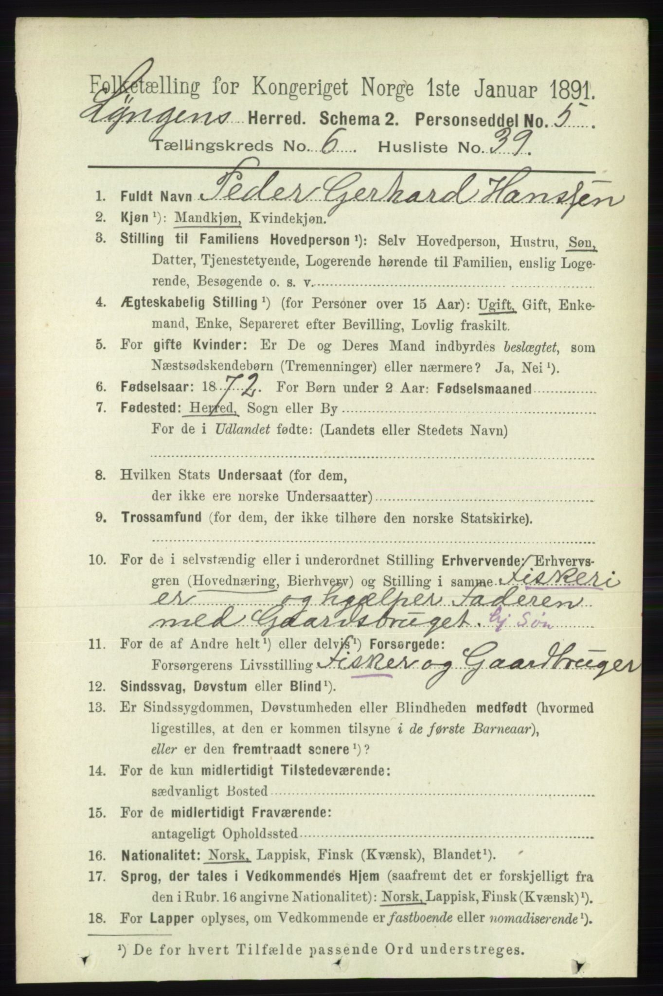 RA, 1891 census for 1938 Lyngen, 1891, p. 5542