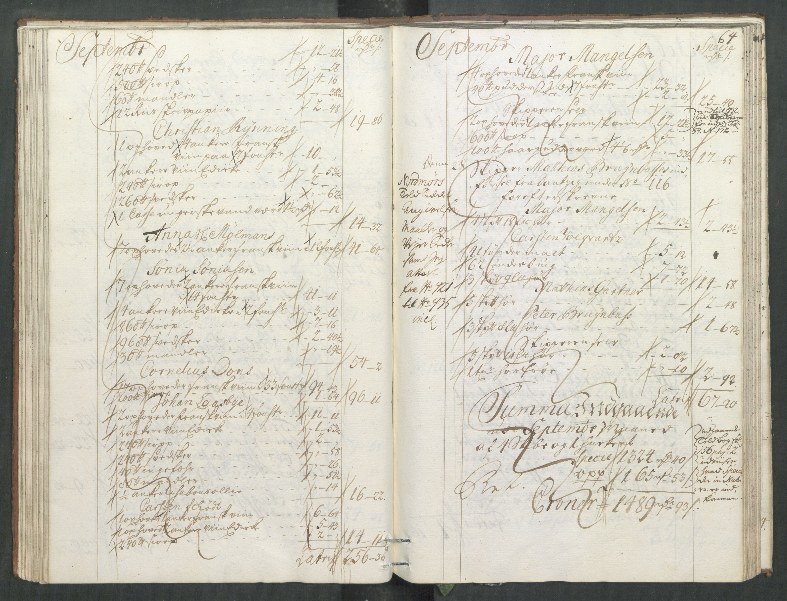 Generaltollkammeret, tollregnskaper, RA/EA-5490/R33/L0013/0001: Tollregnskaper Trondheim A / Inngående tollbok, 1731, p. 63b-64a