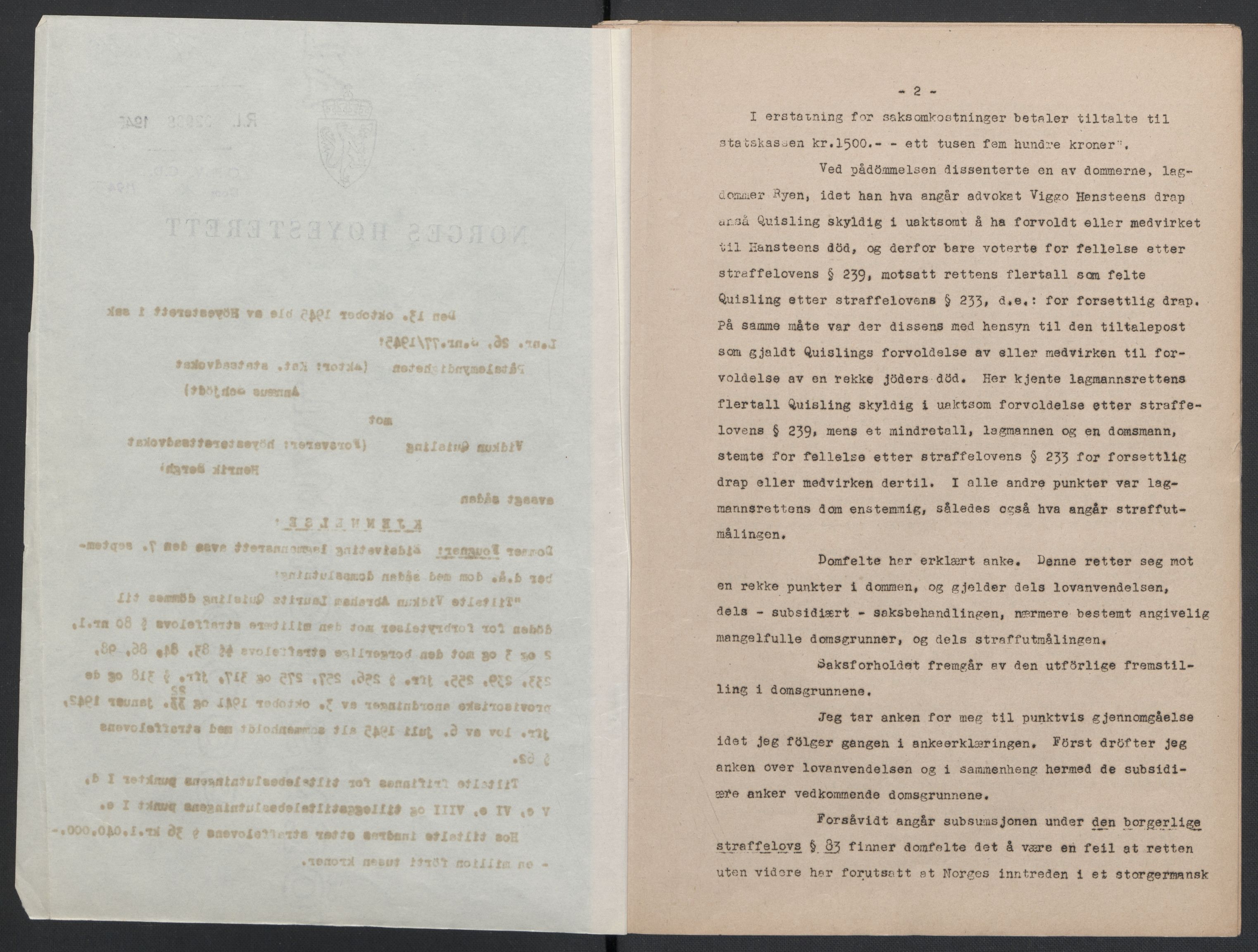 Landssvikarkivet, Oslo politikammer, AV/RA-S-3138-01/D/Da/L0003: Dnr. 29, 1945, p. 3591