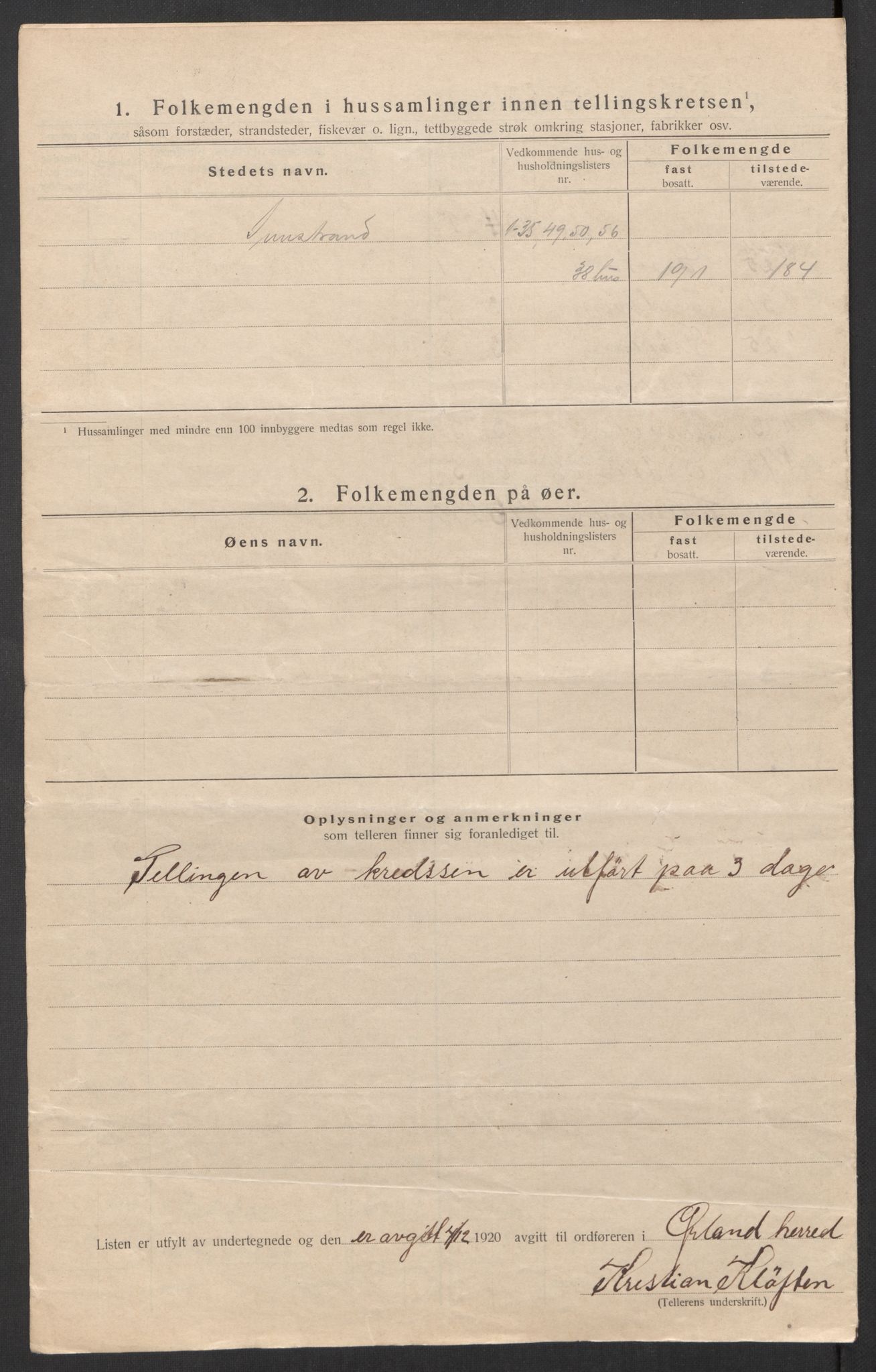 SAT, 1920 census for Ørland, 1920, p. 29