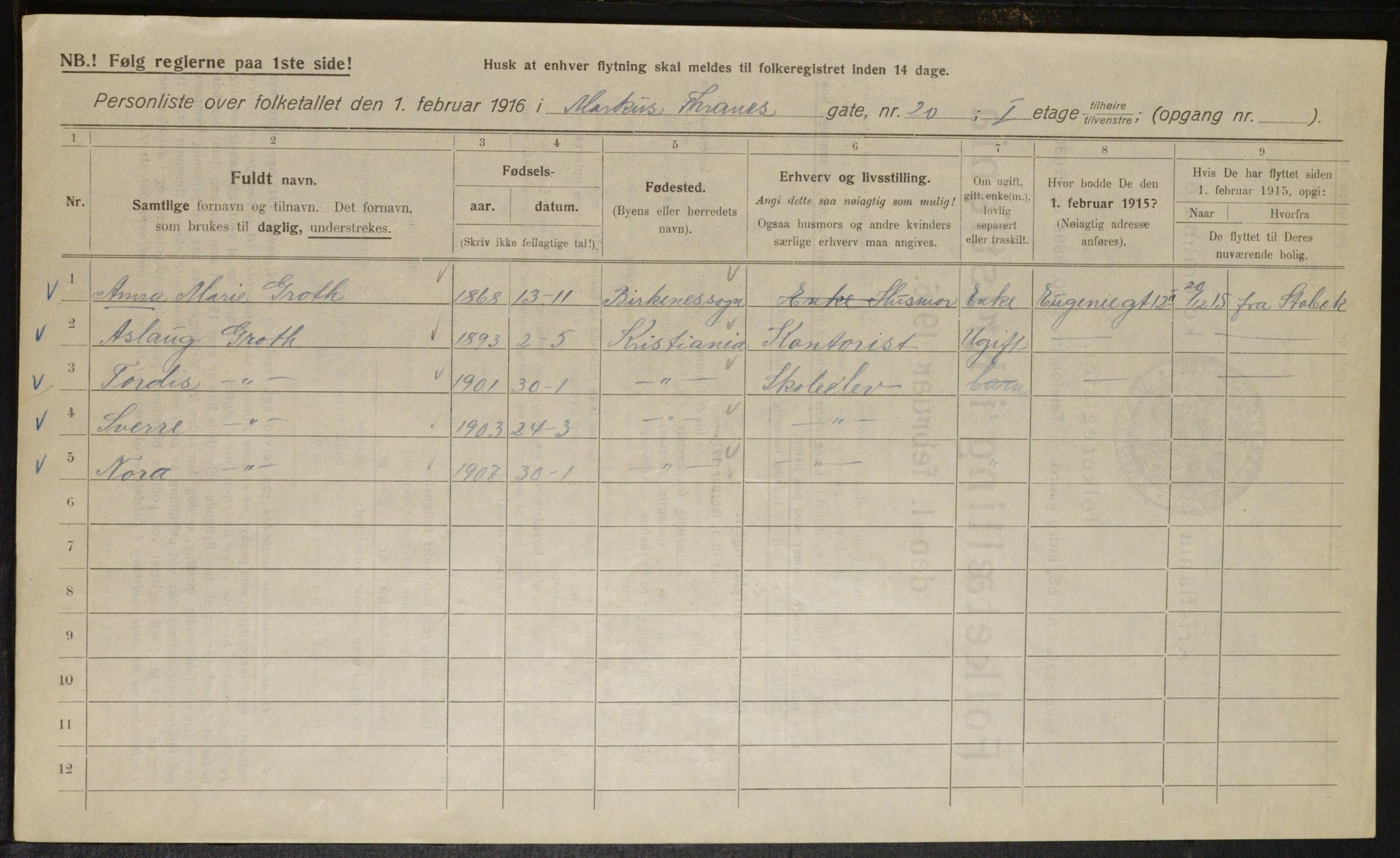 OBA, Municipal Census 1916 for Kristiania, 1916, p. 61819