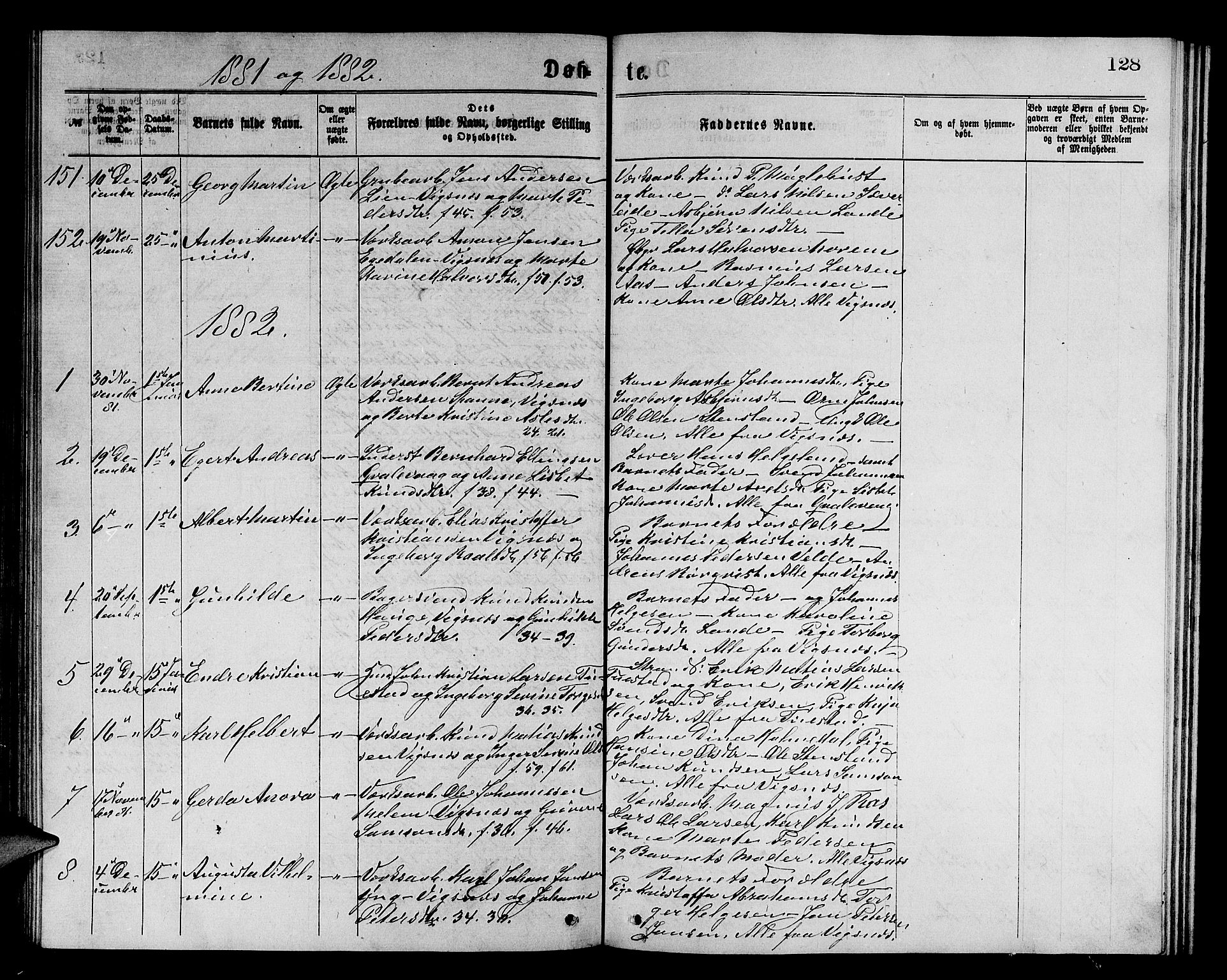 Avaldsnes sokneprestkontor, SAST/A -101851/H/Ha/Hab/L0005: Parish register (copy) no. B 5, 1871-1885, p. 128