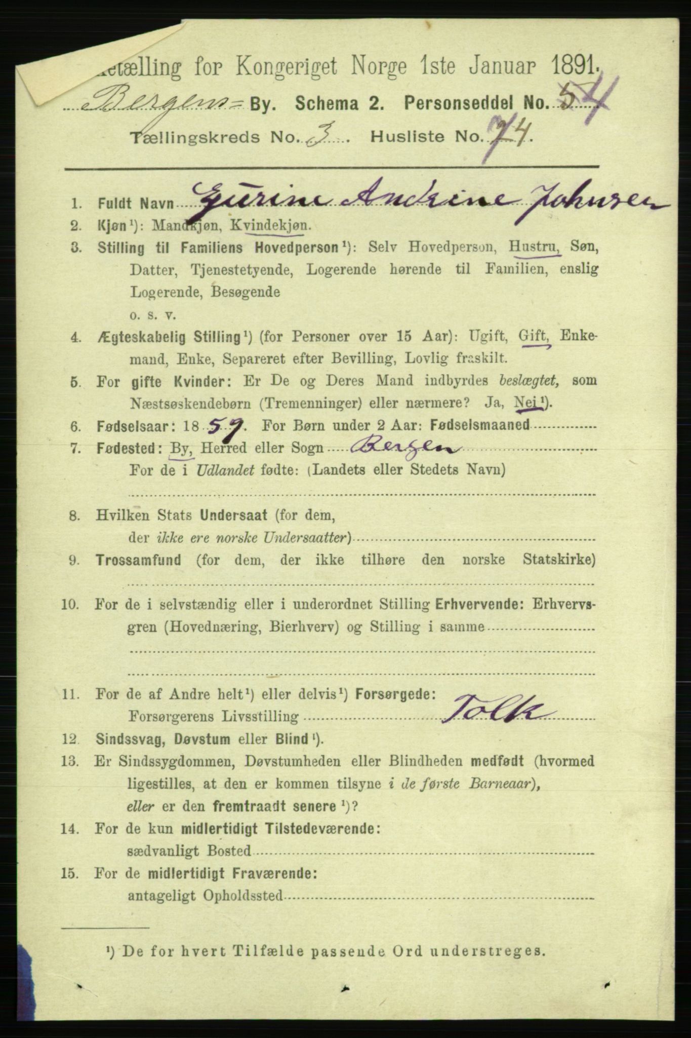 RA, 1891 Census for 1301 Bergen, 1891, p. 12494