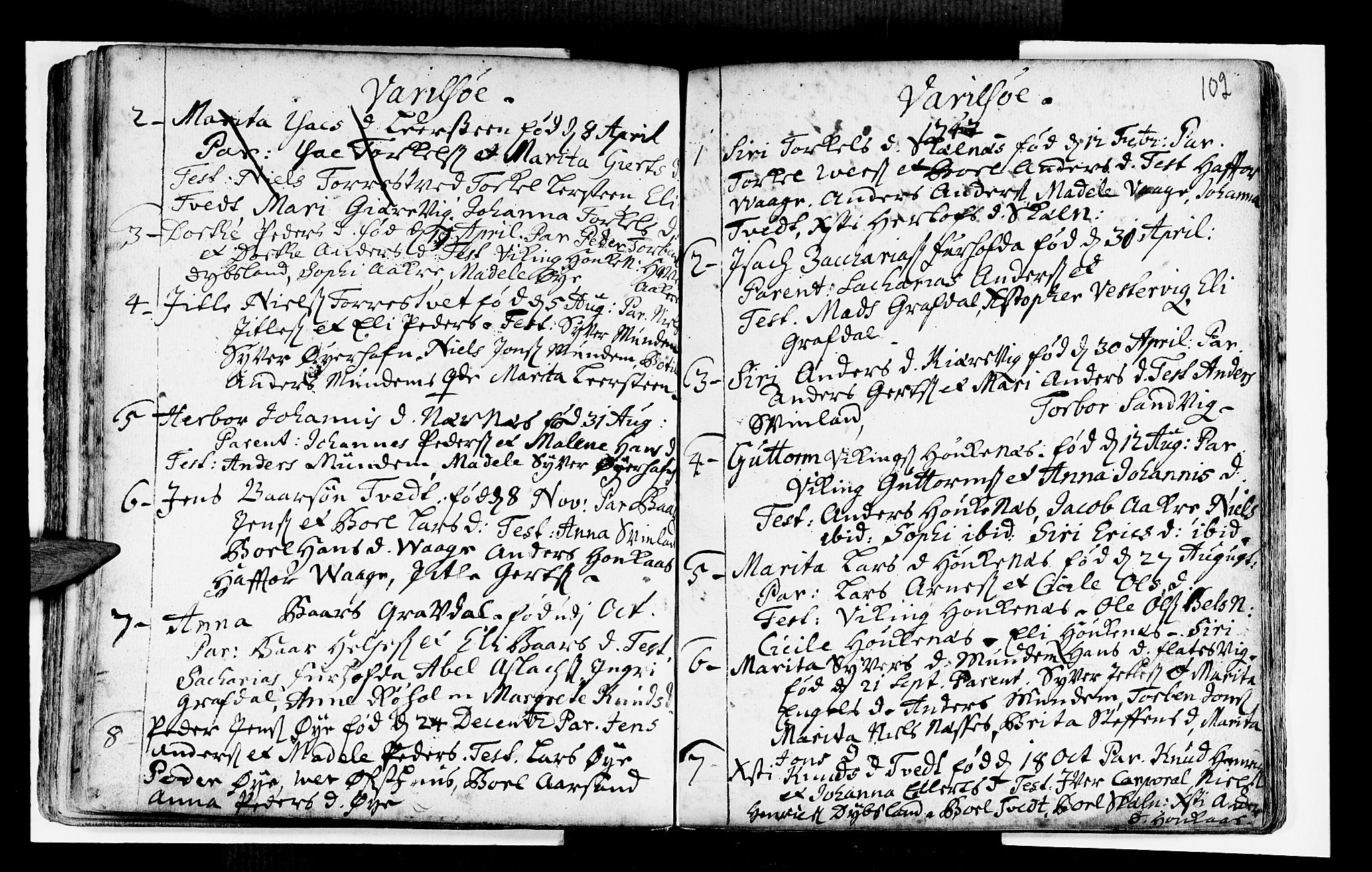 Strandebarm sokneprestembete, SAB/A-78401/H/Haa: Parish register (official) no. A 2 /3, 1727-1750, p. 102