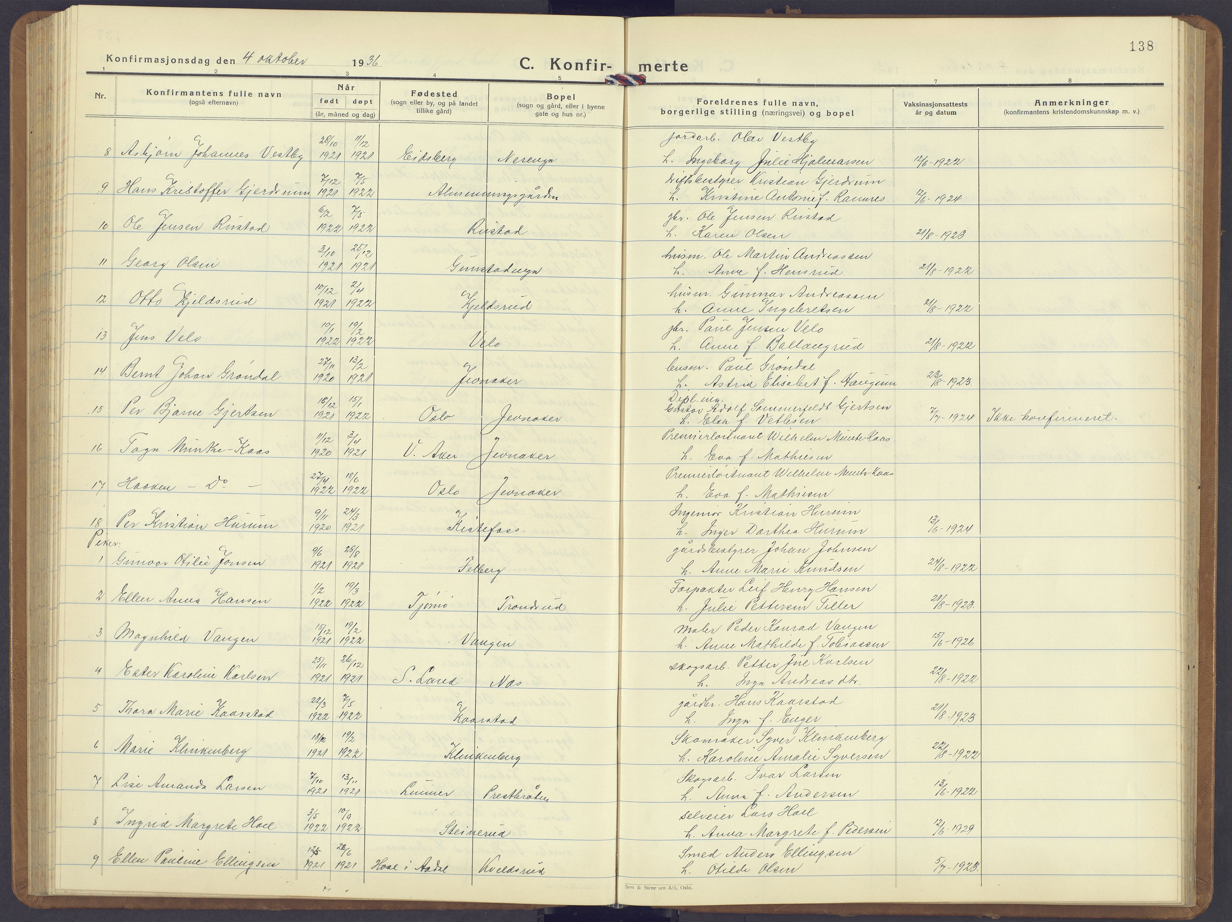 Jevnaker prestekontor, AV/SAH-PREST-116/H/Ha/Hab/L0006: Parish register (copy) no. 6, 1930-1945, p. 138