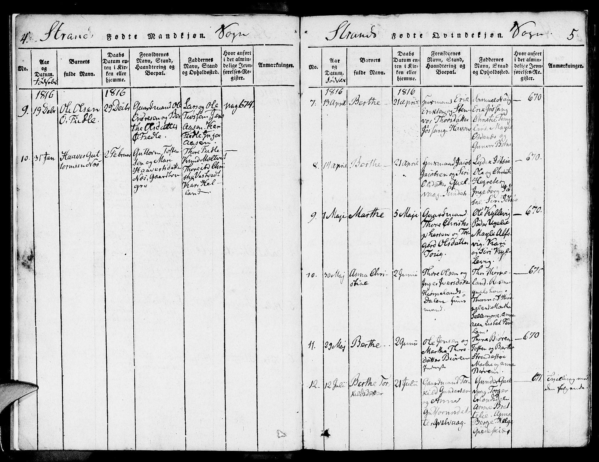 Strand sokneprestkontor, SAST/A-101828/H/Ha/Haa/L0004: Parish register (official) no. A 4 /1, 1816-1833, p. 4-5
