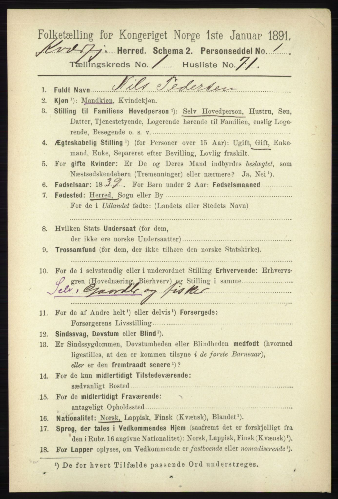 RA, 1891 census for 1911 Kvæfjord, 1891, p. 597