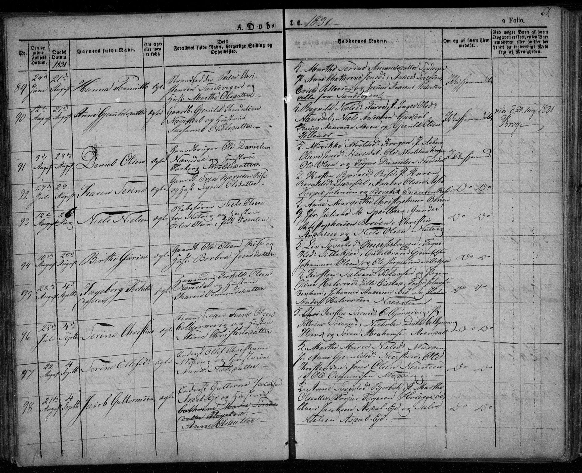 Øyestad sokneprestkontor, AV/SAK-1111-0049/F/Fa/L0013: Parish register (official) no. A 13, 1827-1842, p. 61