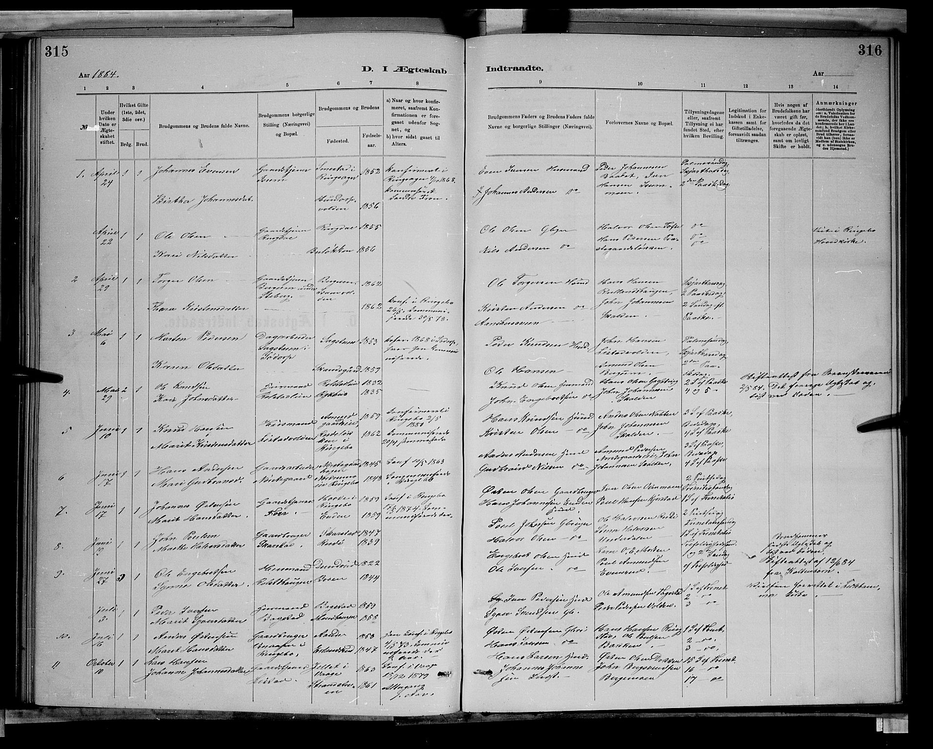 Sør-Fron prestekontor, SAH/PREST-010/H/Ha/Hab/L0003: Parish register (copy) no. 3, 1884-1896, p. 315-316