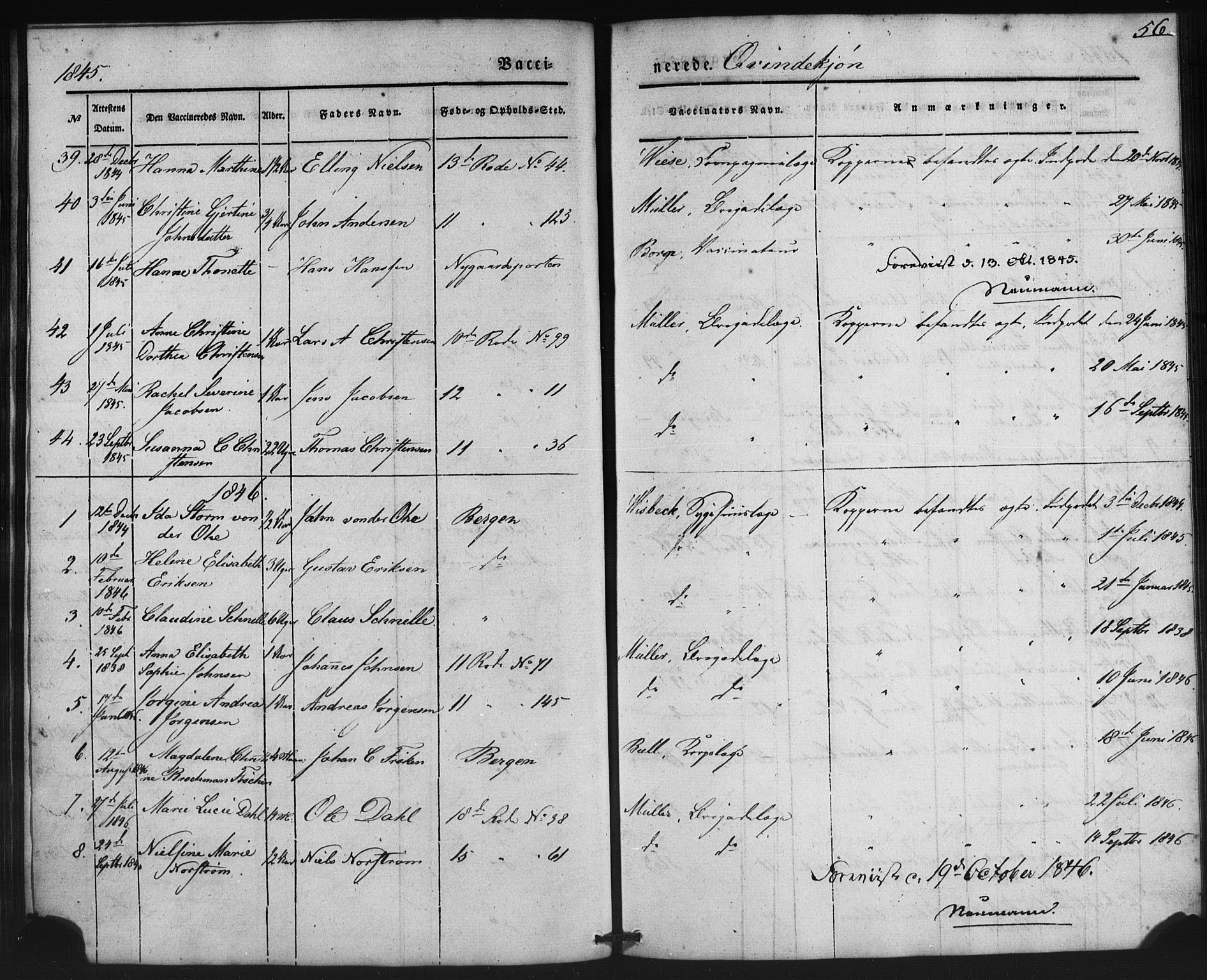 Domkirken sokneprestembete, SAB/A-74801/H/Haa/L0046: Parish register (official) no. F 1, 1841-1852, p. 56