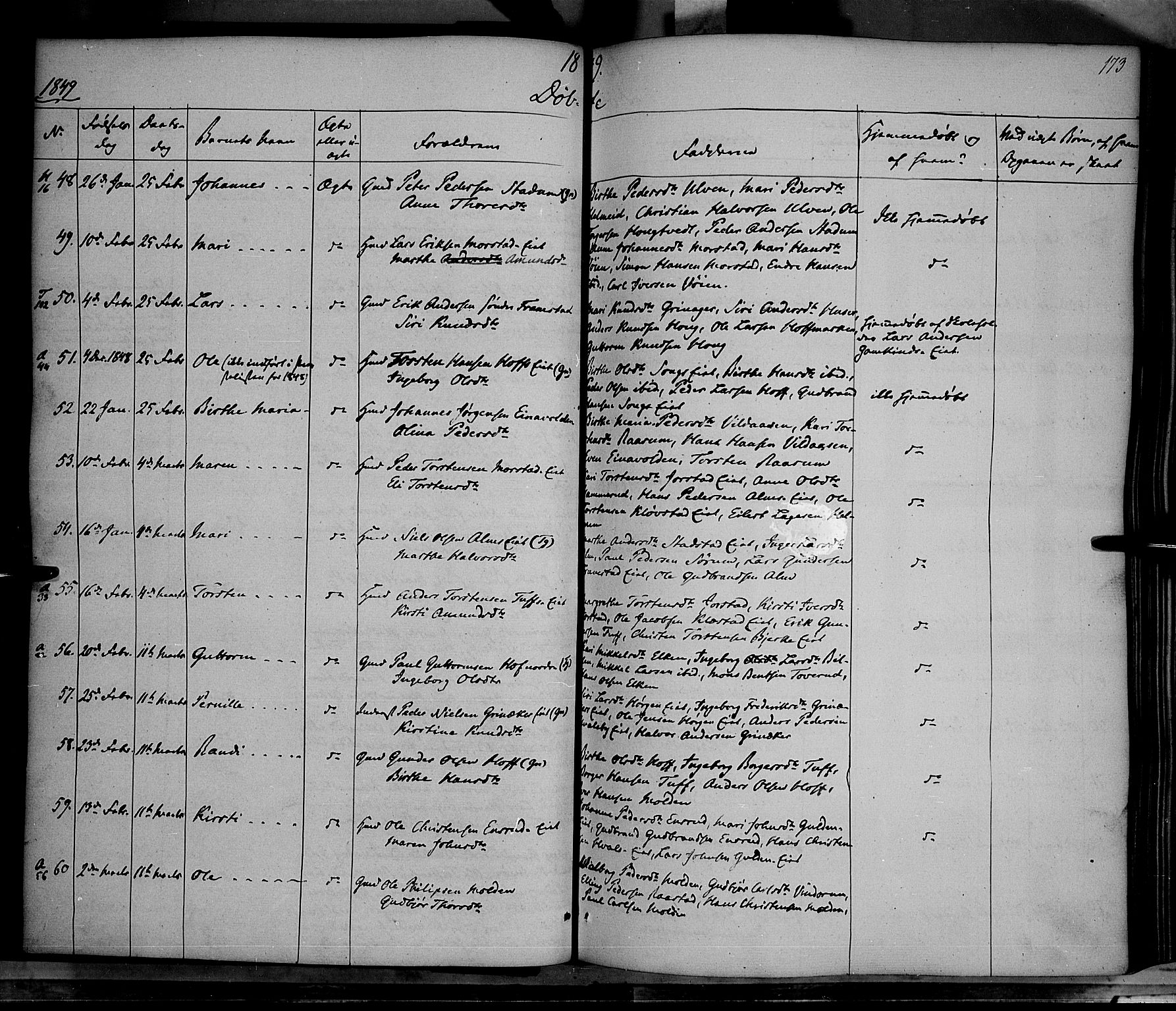 Gran prestekontor, AV/SAH-PREST-112/H/Ha/Haa/L0011: Parish register (official) no. 11, 1842-1856, p. 172-173