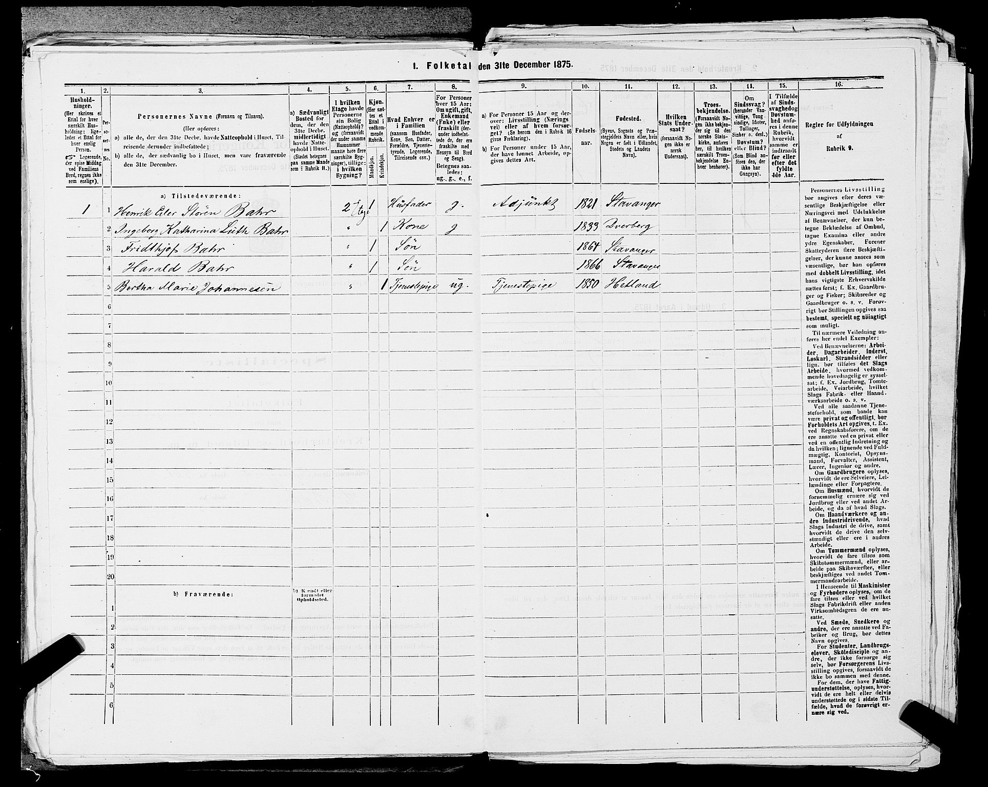 SAST, 1875 census for 1103 Stavanger, 1875, p. 2351