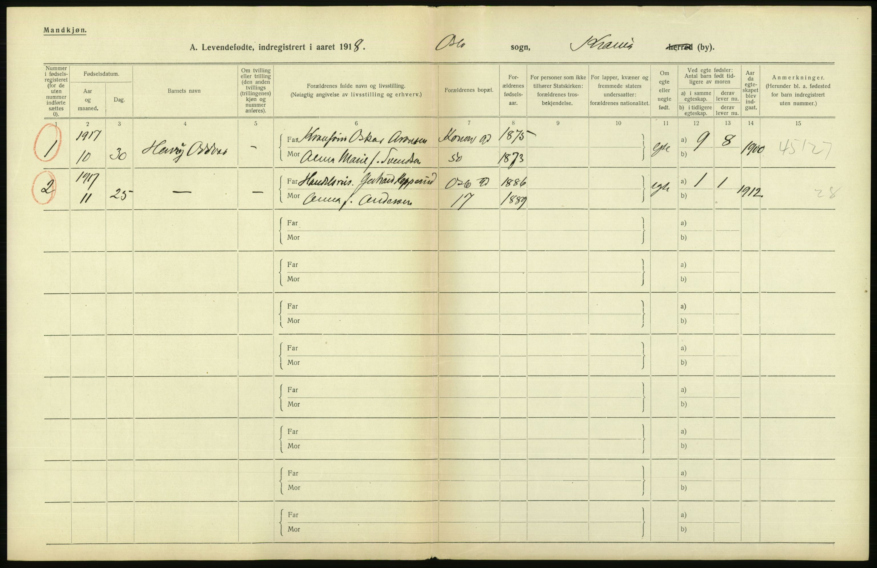 Statistisk sentralbyrå, Sosiodemografiske emner, Befolkning, AV/RA-S-2228/D/Df/Dfb/Dfbh/L0008: Kristiania: Levendefødte menn og kvinner., 1918, p. 716