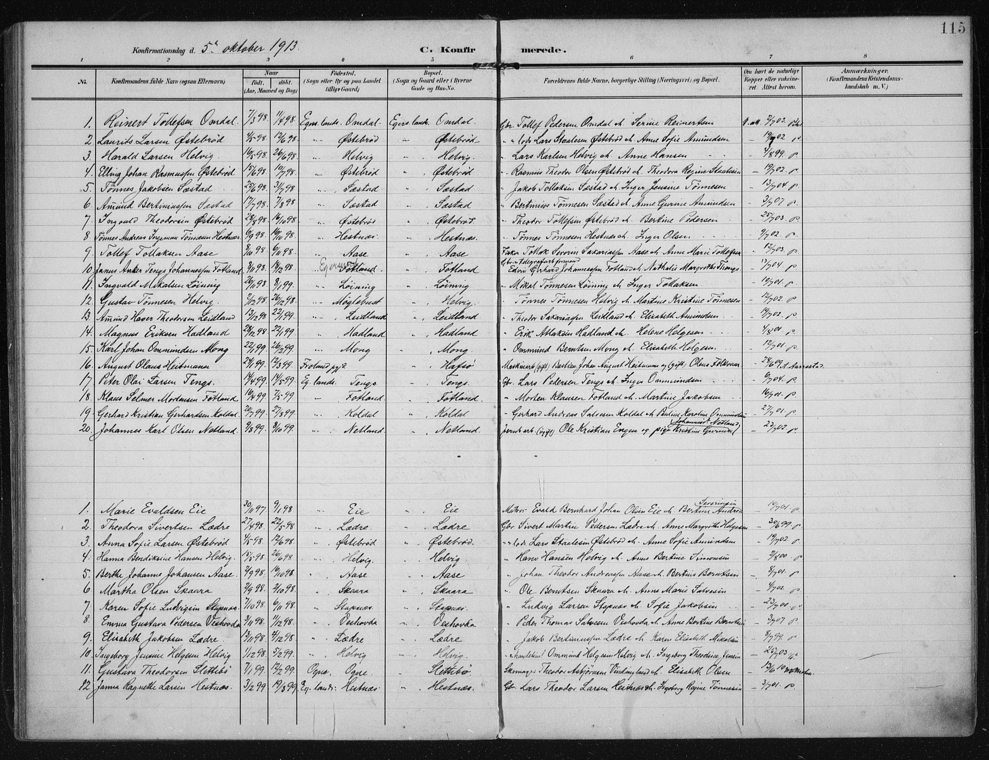 Eigersund sokneprestkontor, SAST/A-101807/S08/L0021: Parish register (official) no. A 20, 1906-1928, p. 115