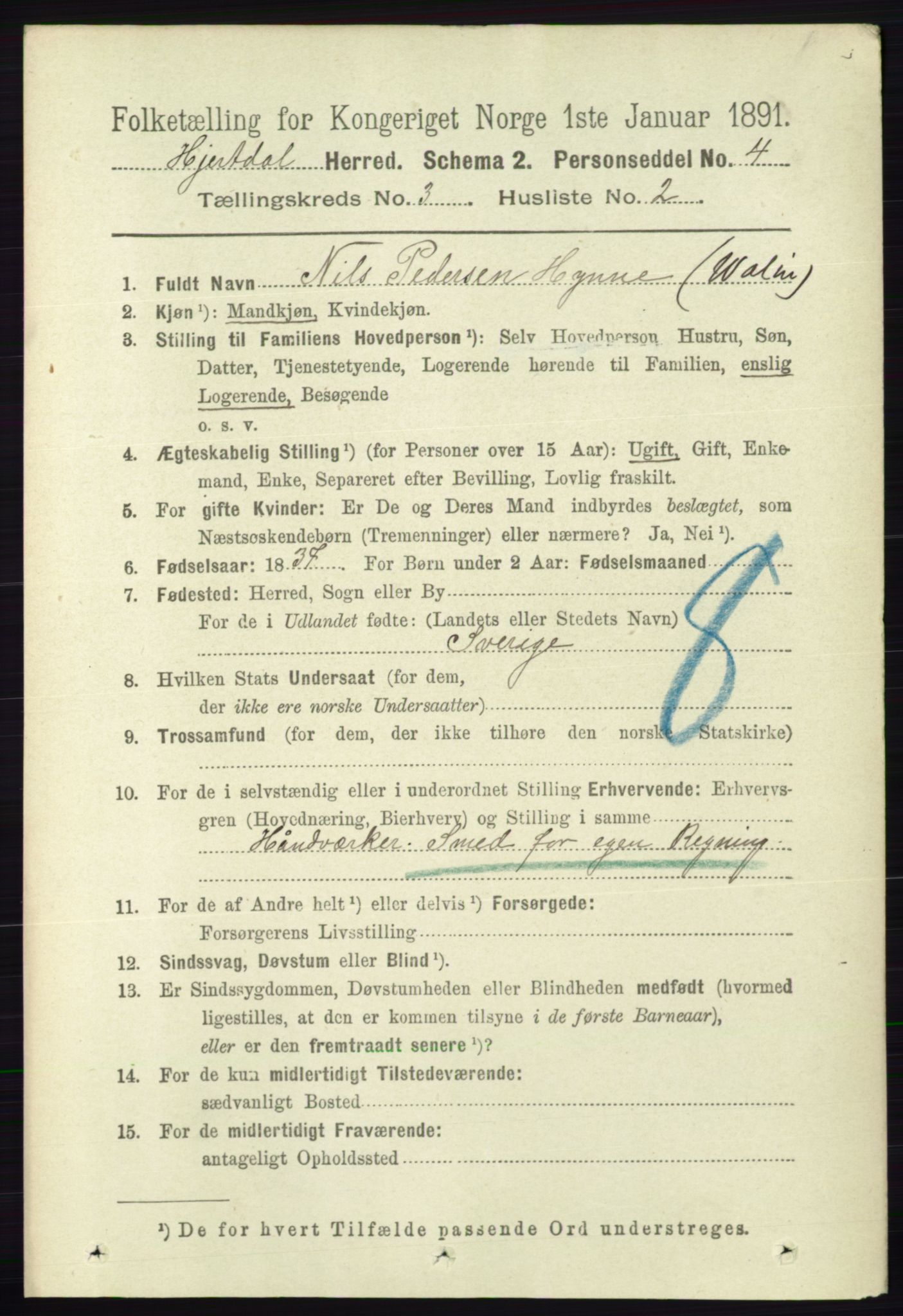 RA, 1891 census for 0827 Hjartdal, 1891, p. 1056