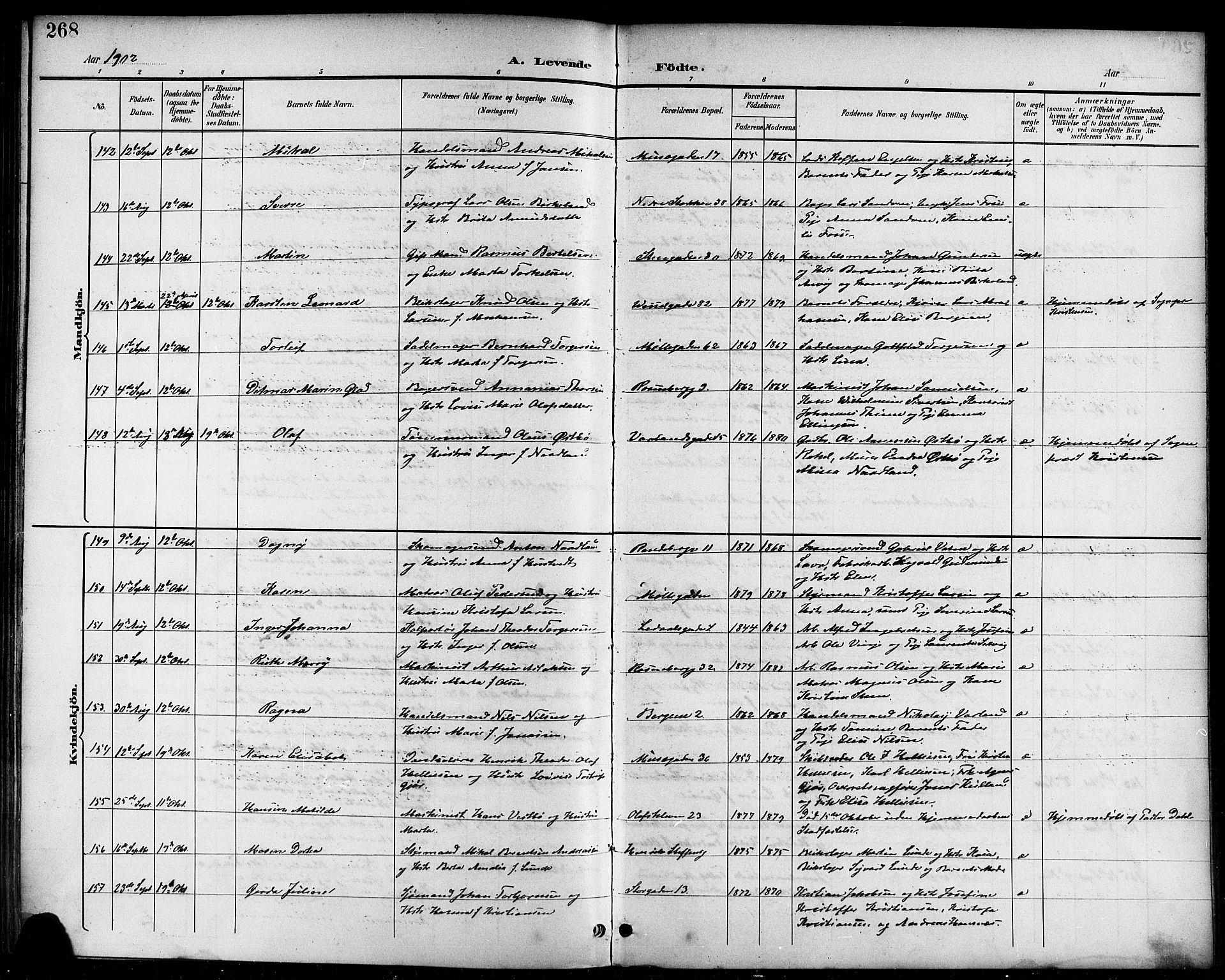 Domkirken sokneprestkontor, SAST/A-101812/001/30/30BB/L0016: Parish register (copy) no. B 16, 1891-1902, p. 268