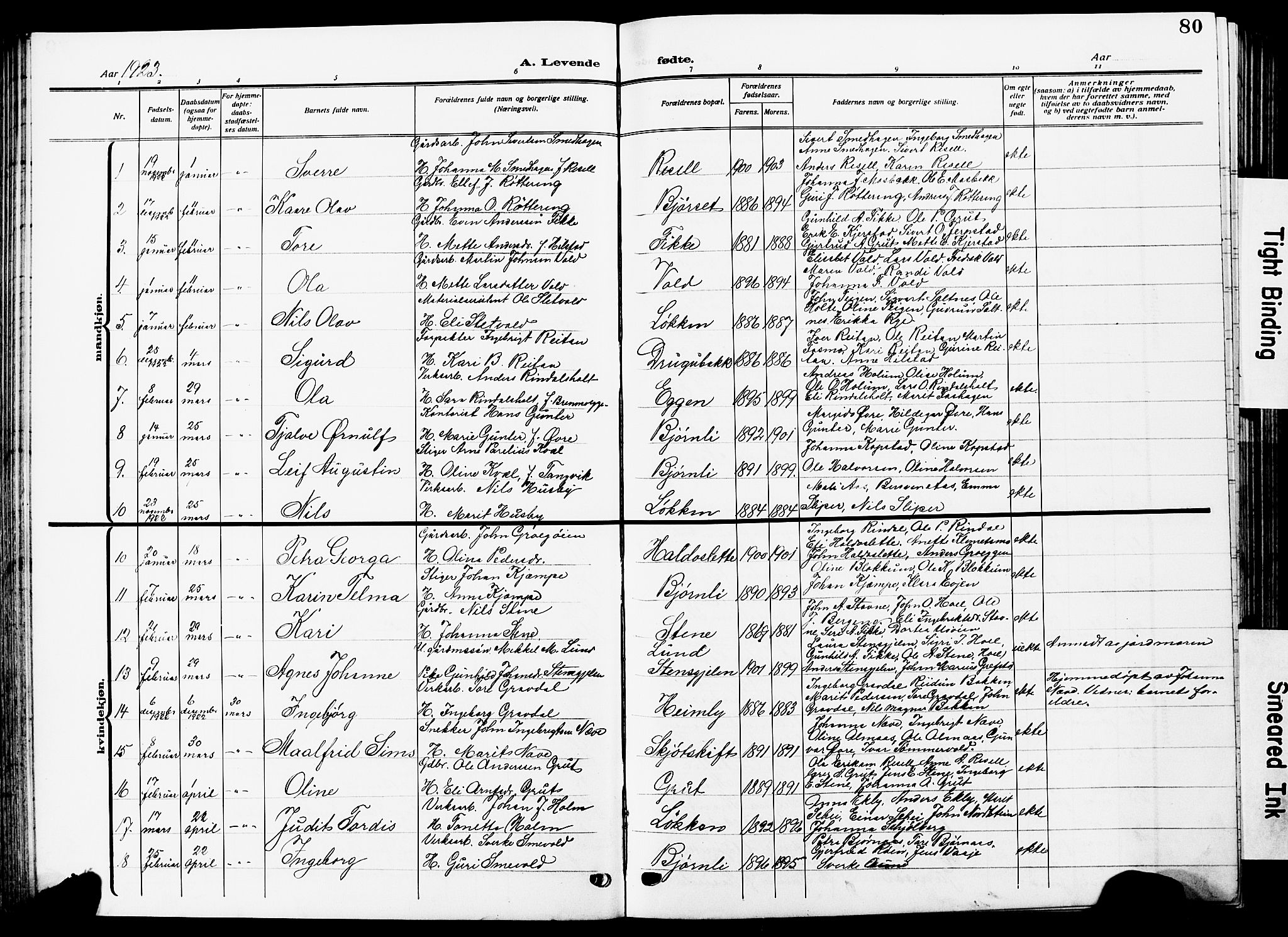 Ministerialprotokoller, klokkerbøker og fødselsregistre - Sør-Trøndelag, SAT/A-1456/672/L0865: Parish register (copy) no. 672C04, 1914-1928, p. 80