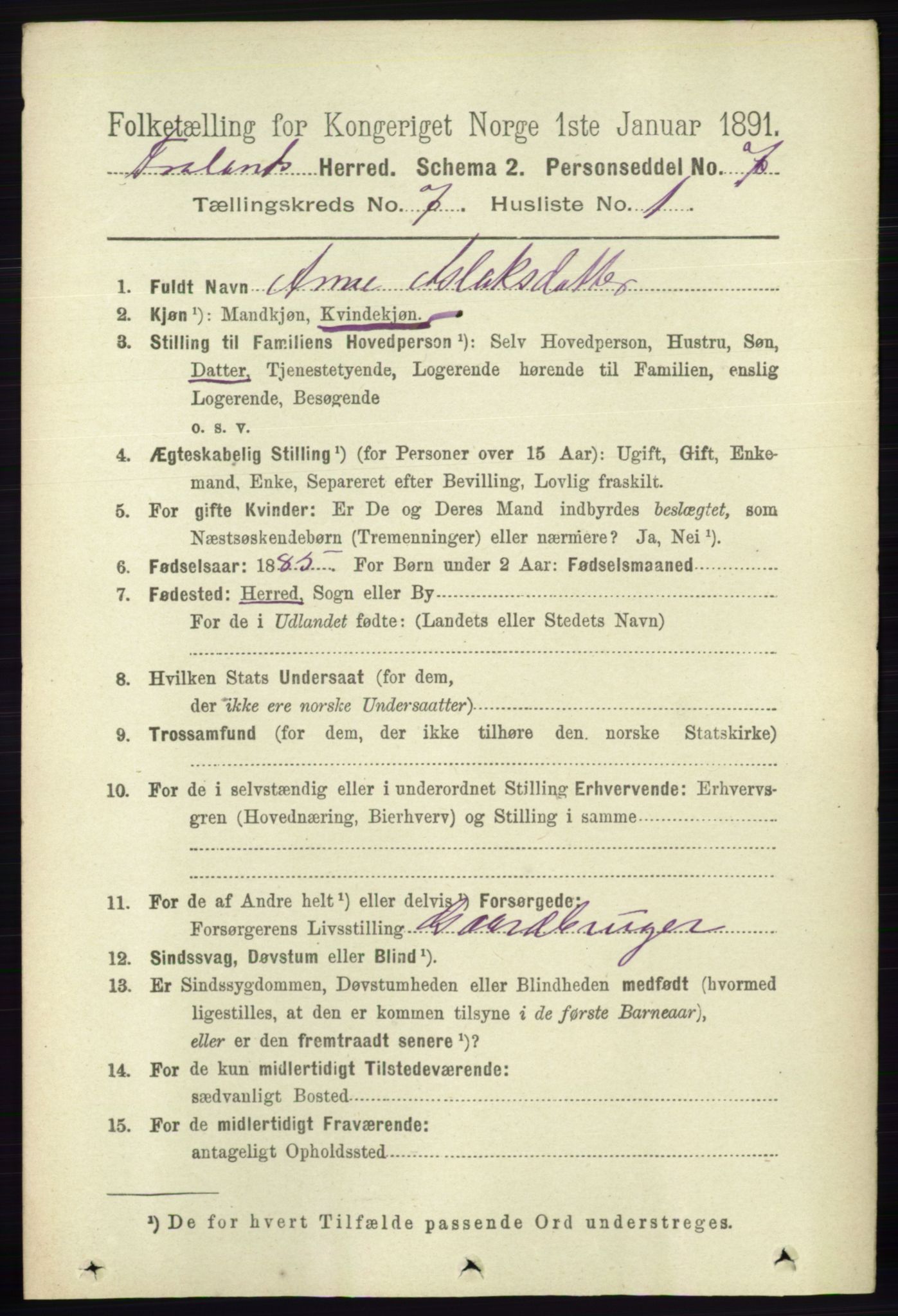 RA, 1891 census for 0919 Froland, 1891, p. 2661