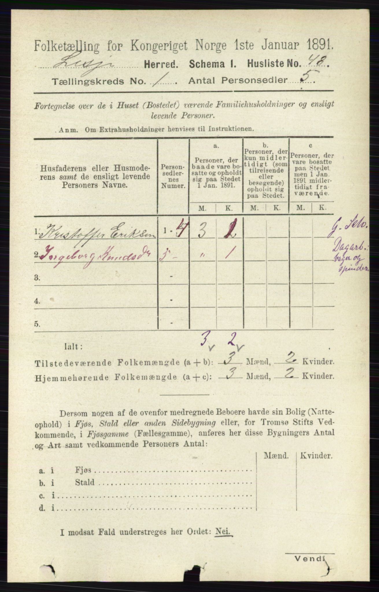 RA, 1891 census for 0512 Lesja, 1891, p. 73
