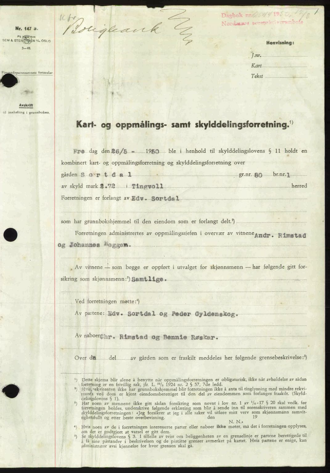 Nordmøre sorenskriveri, AV/SAT-A-4132/1/2/2Ca: Mortgage book no. A116, 1950-1950, Diary no: : 2544/1950