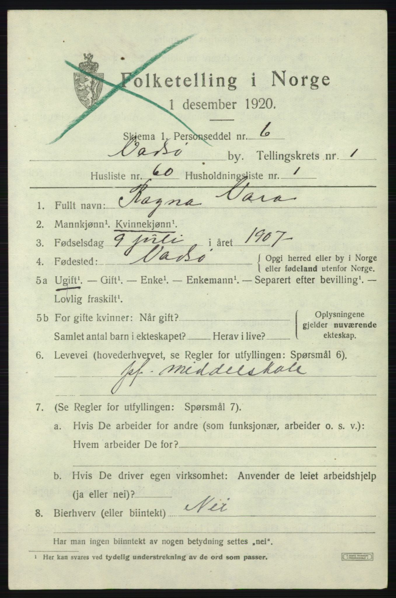 SATØ, 1920 census for Vadsø, 1920, p. 2205