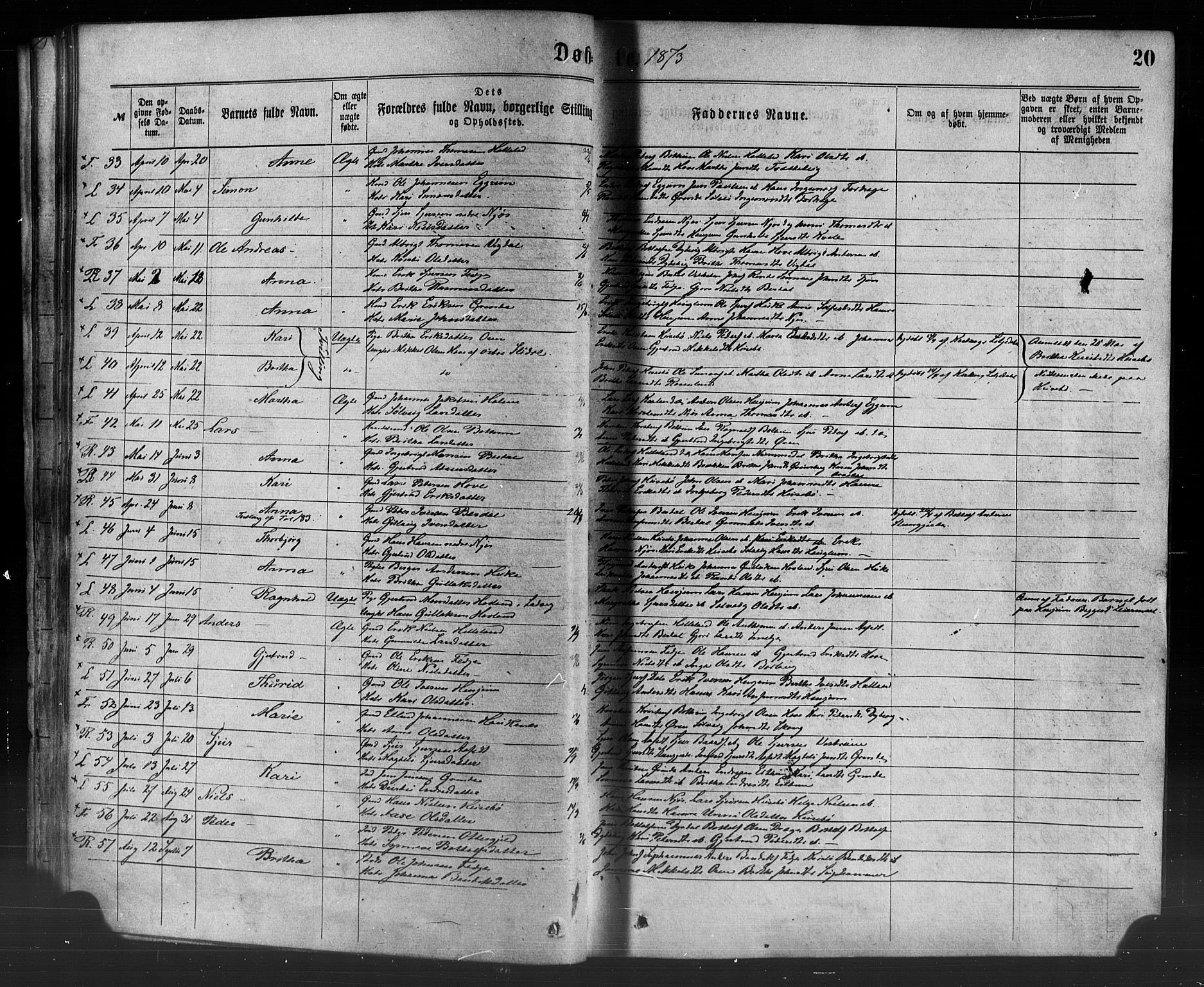 Leikanger sokneprestembete, SAB/A-81001: Parish register (official) no. A 9, 1869-1888, p. 20