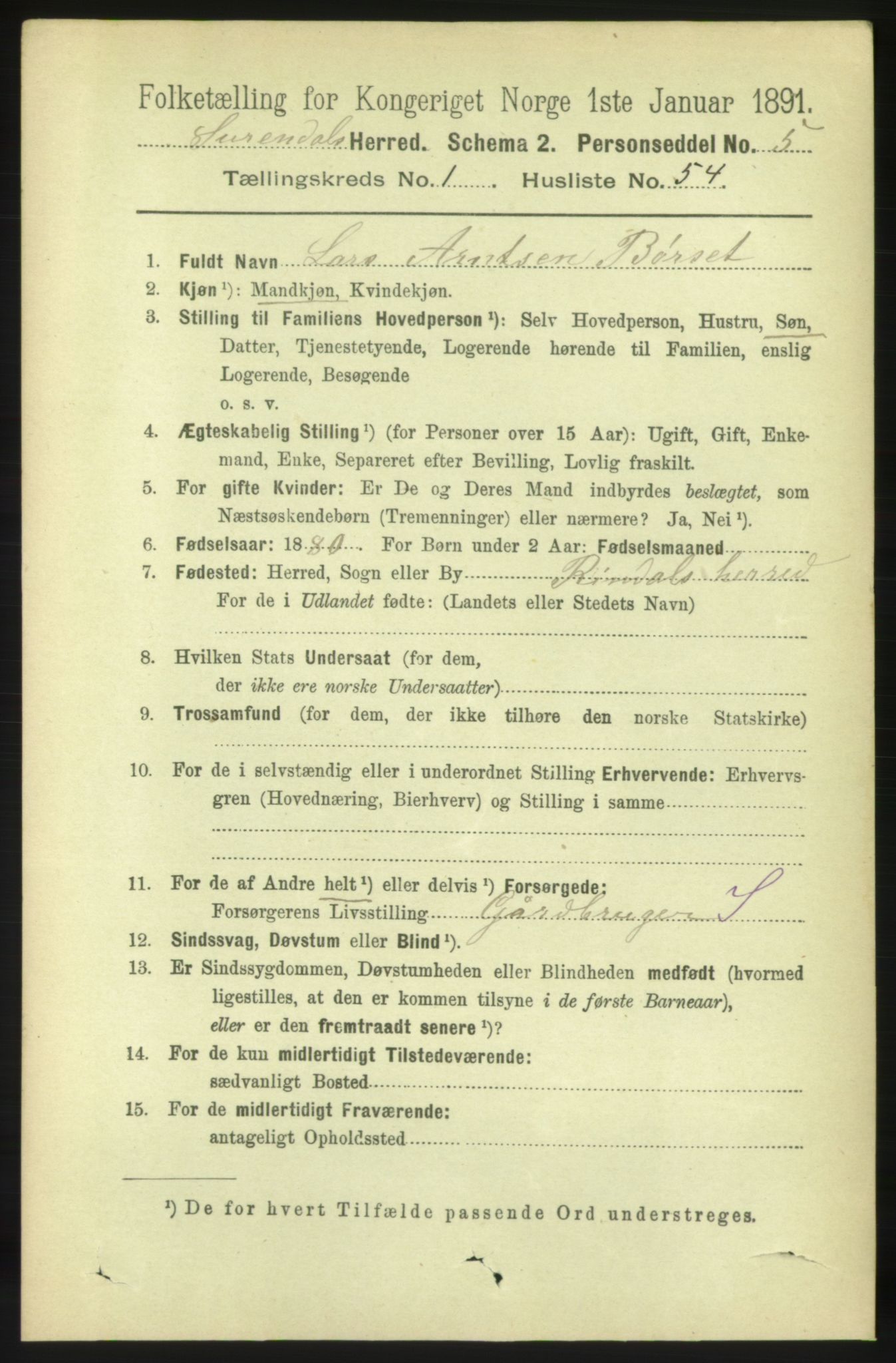 RA, 1891 census for 1566 Surnadal, 1891, p. 465