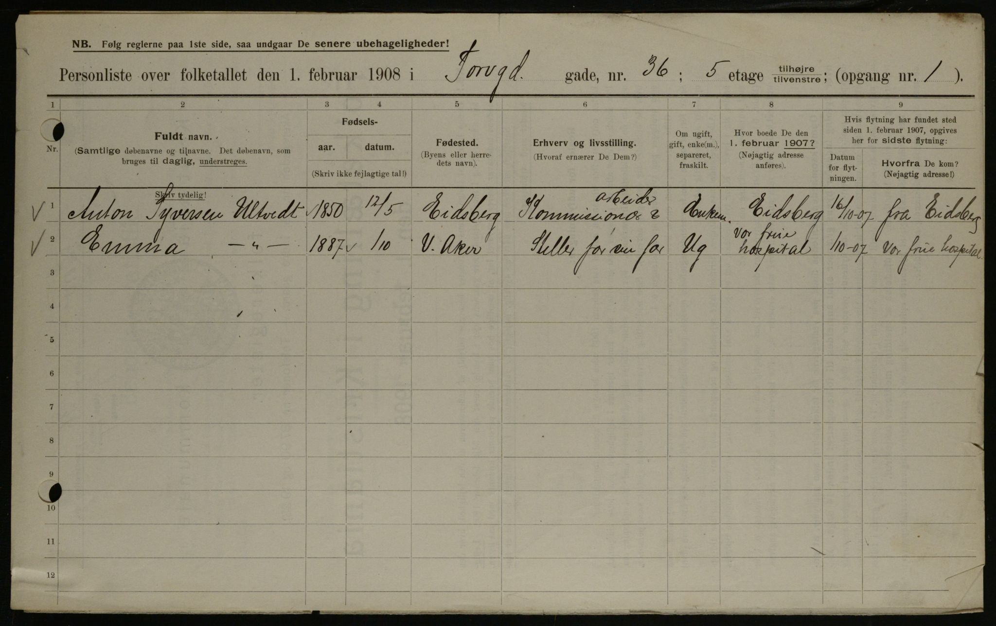 OBA, Municipal Census 1908 for Kristiania, 1908, p. 102869