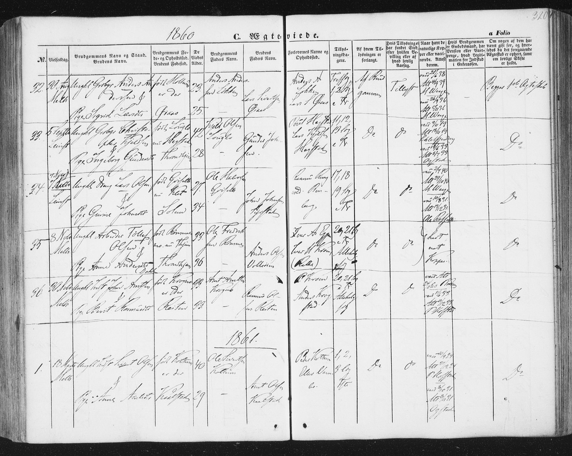 Ministerialprotokoller, klokkerbøker og fødselsregistre - Sør-Trøndelag, SAT/A-1456/691/L1076: Parish register (official) no. 691A08, 1852-1861, p. 320