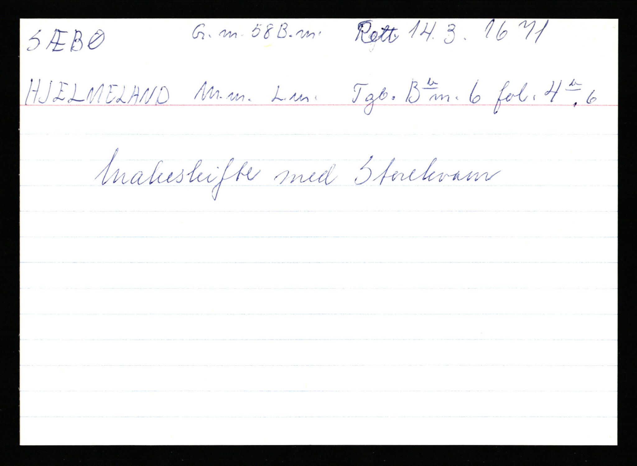Statsarkivet i Stavanger, AV/SAST-A-101971/03/Y/Ym/L0058: Åstedskort sortert etter gårdsnavn: Sæbø - Sørhus, 1600-1950, p. 20