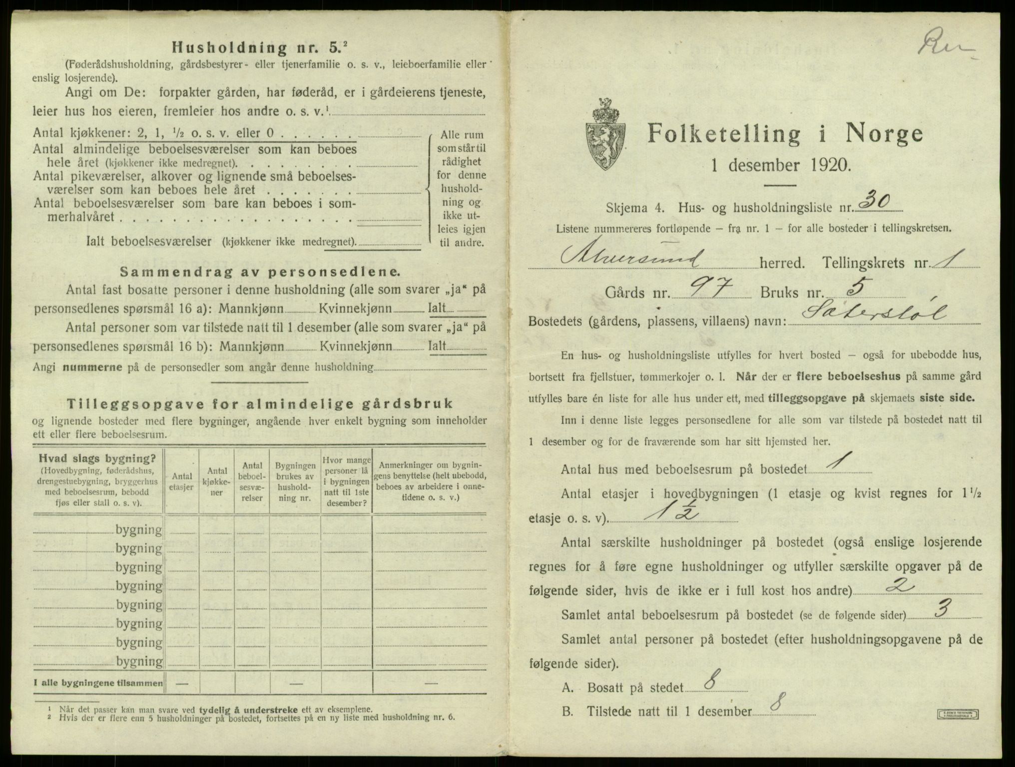 SAB, 1920 census for Alversund, 1920, p. 110