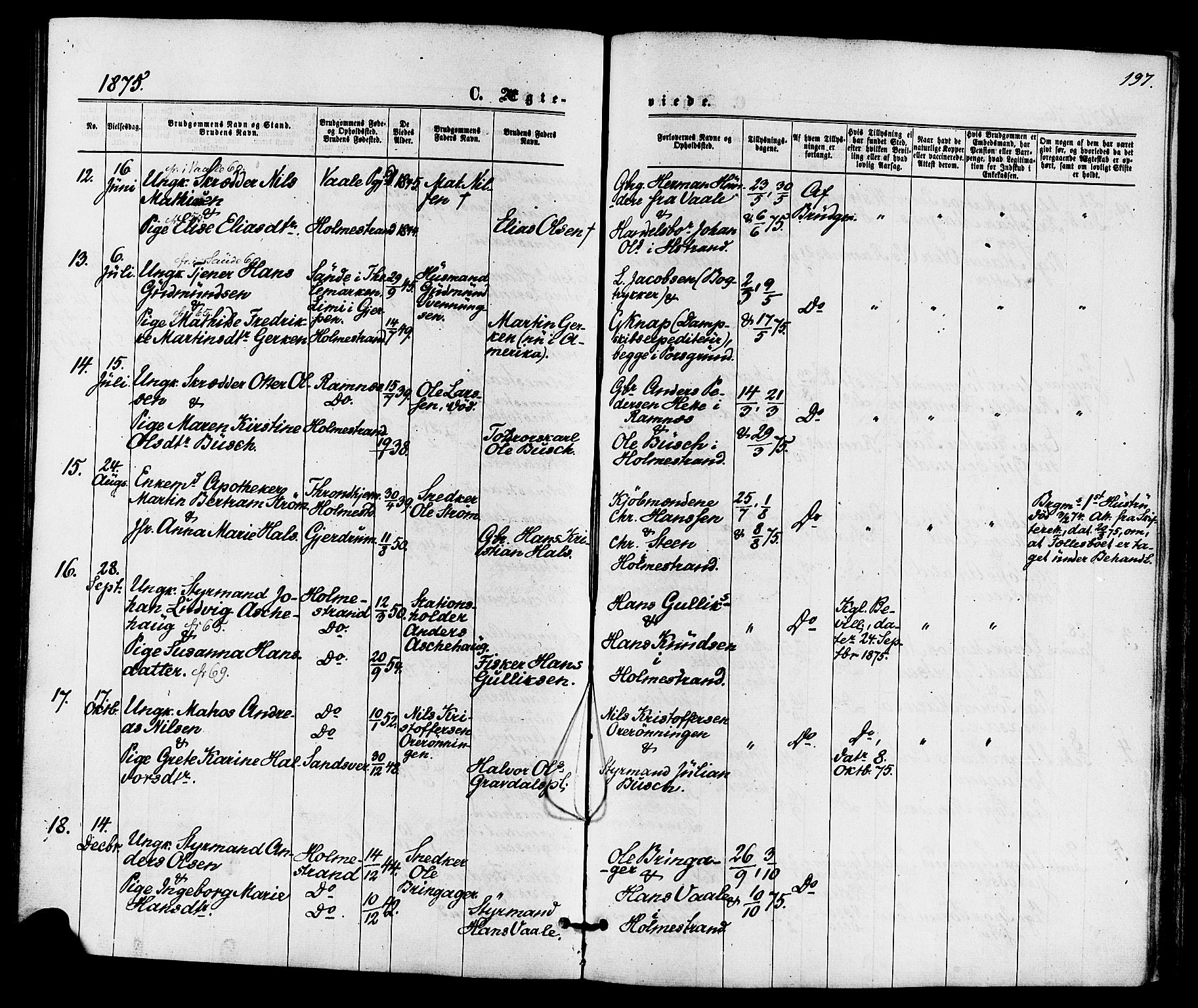 Holmestrand kirkebøker, AV/SAKO-A-346/F/Fa/L0003: Parish register (official) no. 3, 1867-1879, p. 197