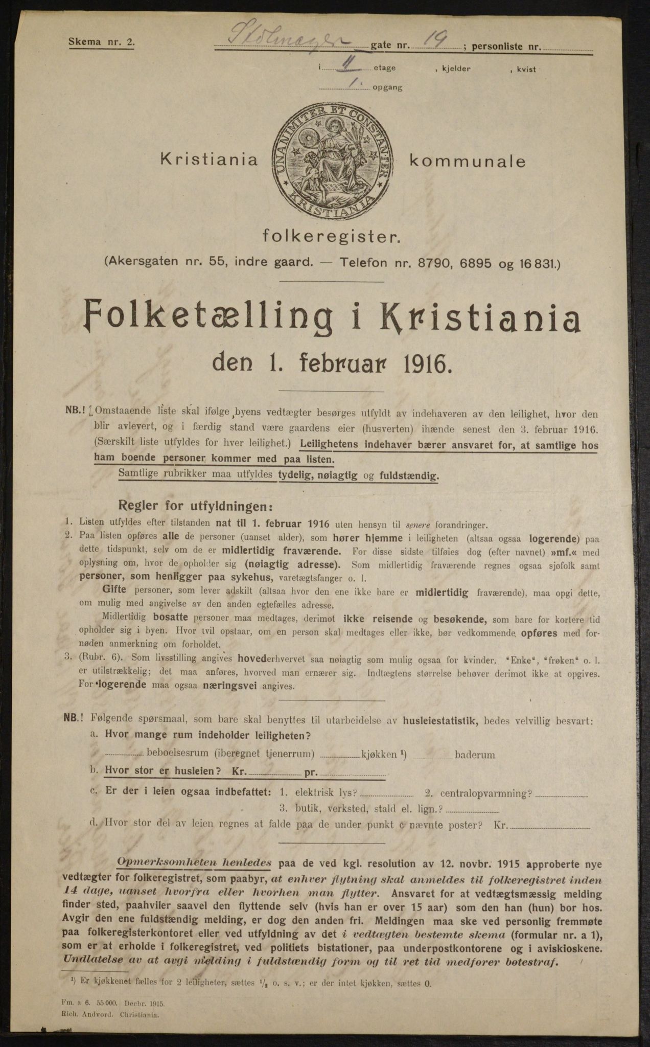 OBA, Municipal Census 1916 for Kristiania, 1916, p. 105644