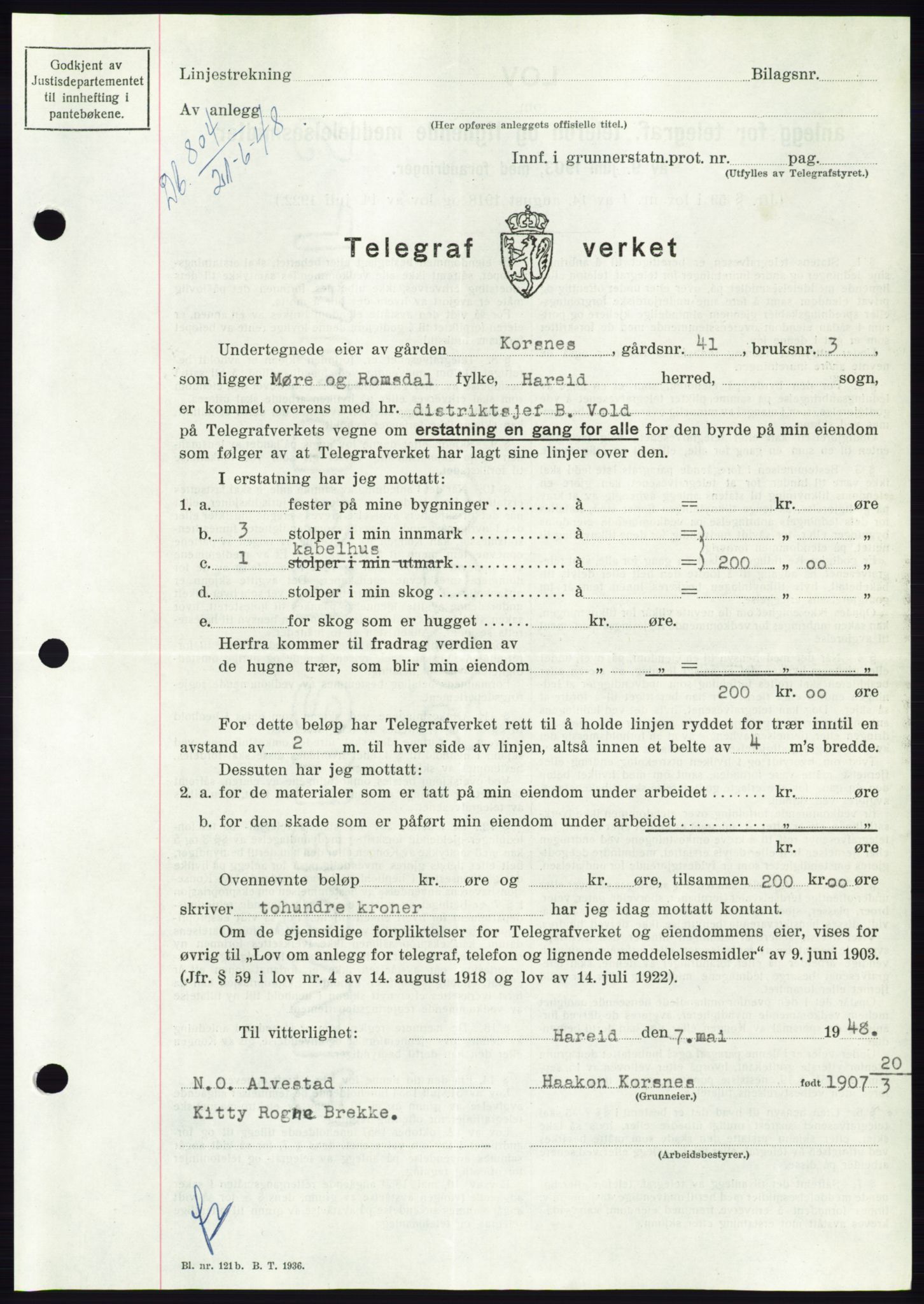 Søre Sunnmøre sorenskriveri, AV/SAT-A-4122/1/2/2C/L0082: Mortgage book no. 8A, 1948-1948, Diary no: : 804/1948