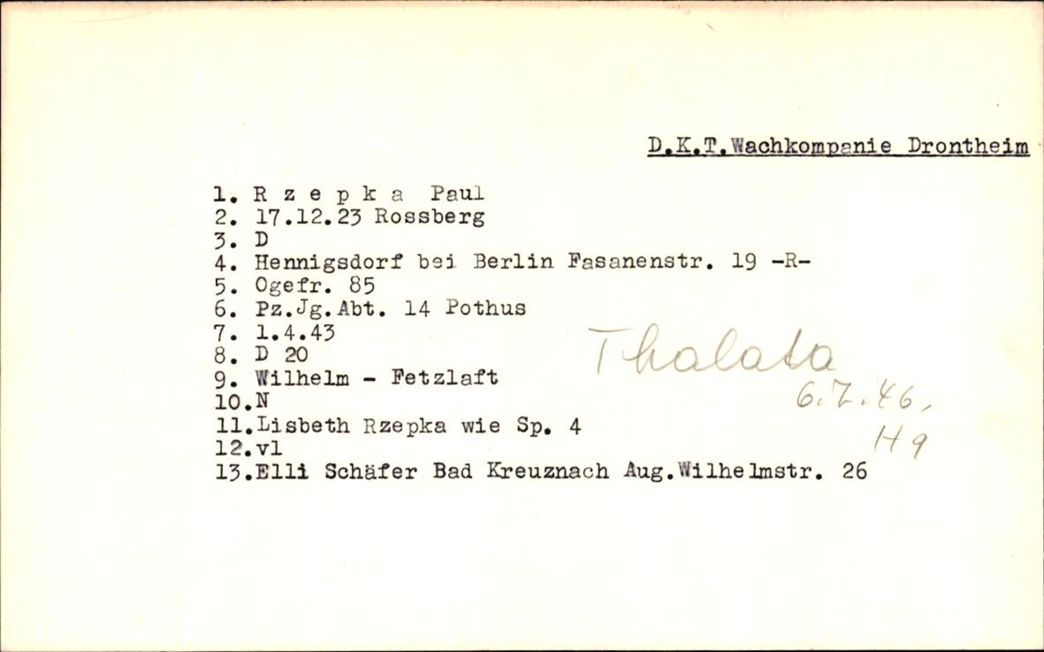 Hjemsendte tyskere , RA/RAFA-6487/D/Db/L0023: Rosenthal-Schmick, 1945-1947, p. 353