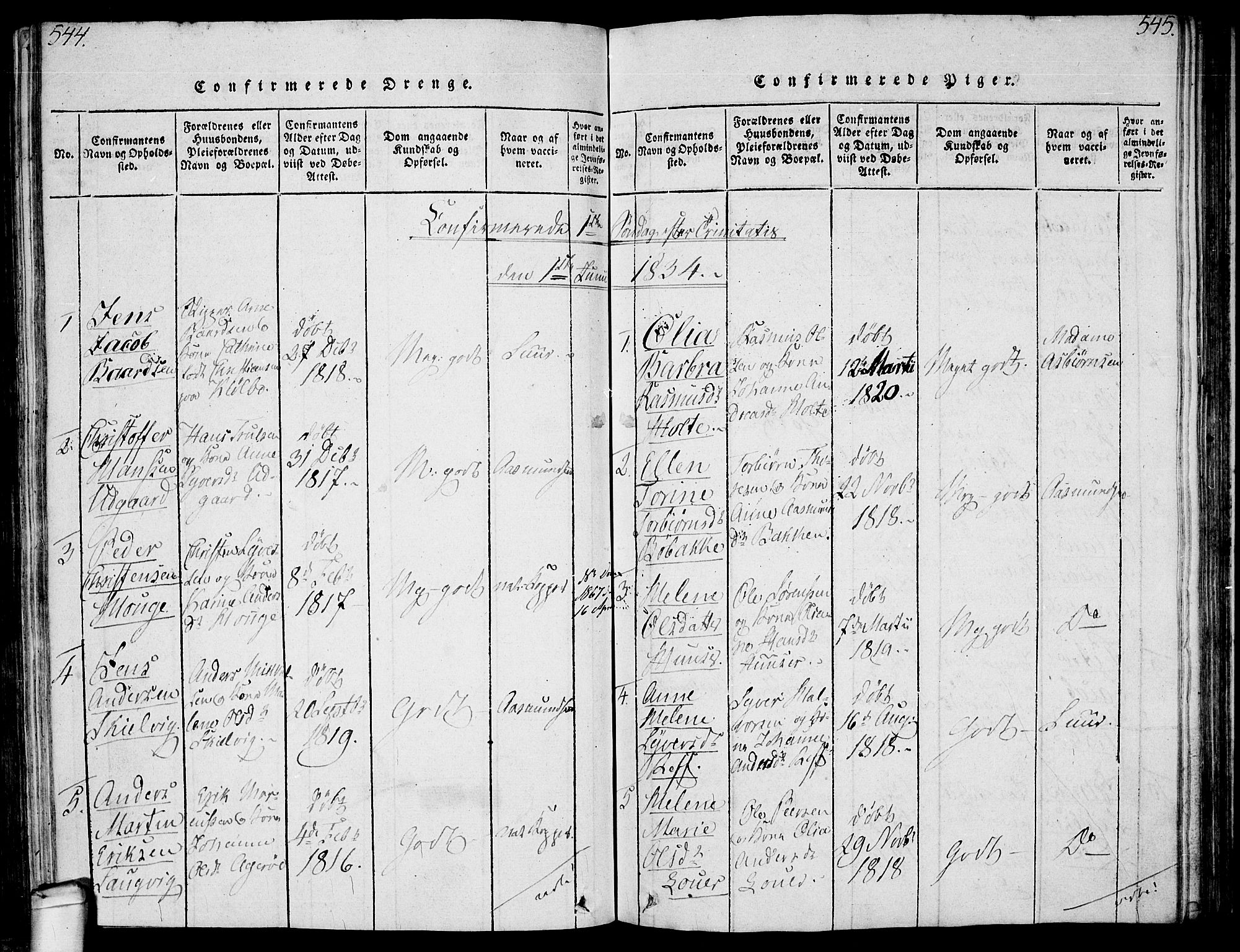 Hvaler prestekontor Kirkebøker, SAO/A-2001/F/Fa/L0005: Parish register (official) no. I 5, 1816-1845, p. 544-545